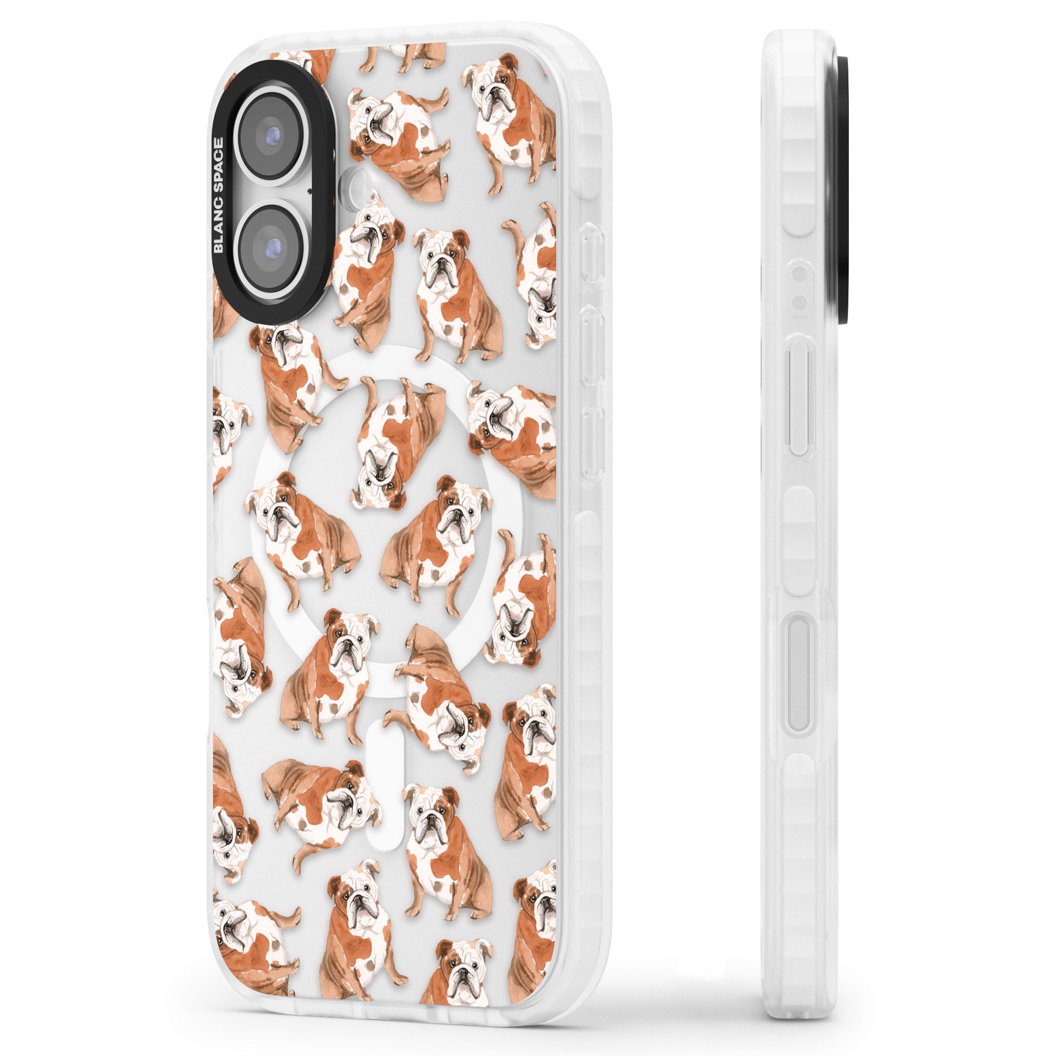 English Bulldog Watercolour Dog Pattern iPhone 17 Impact Pro Clear Phone Case Side Profile