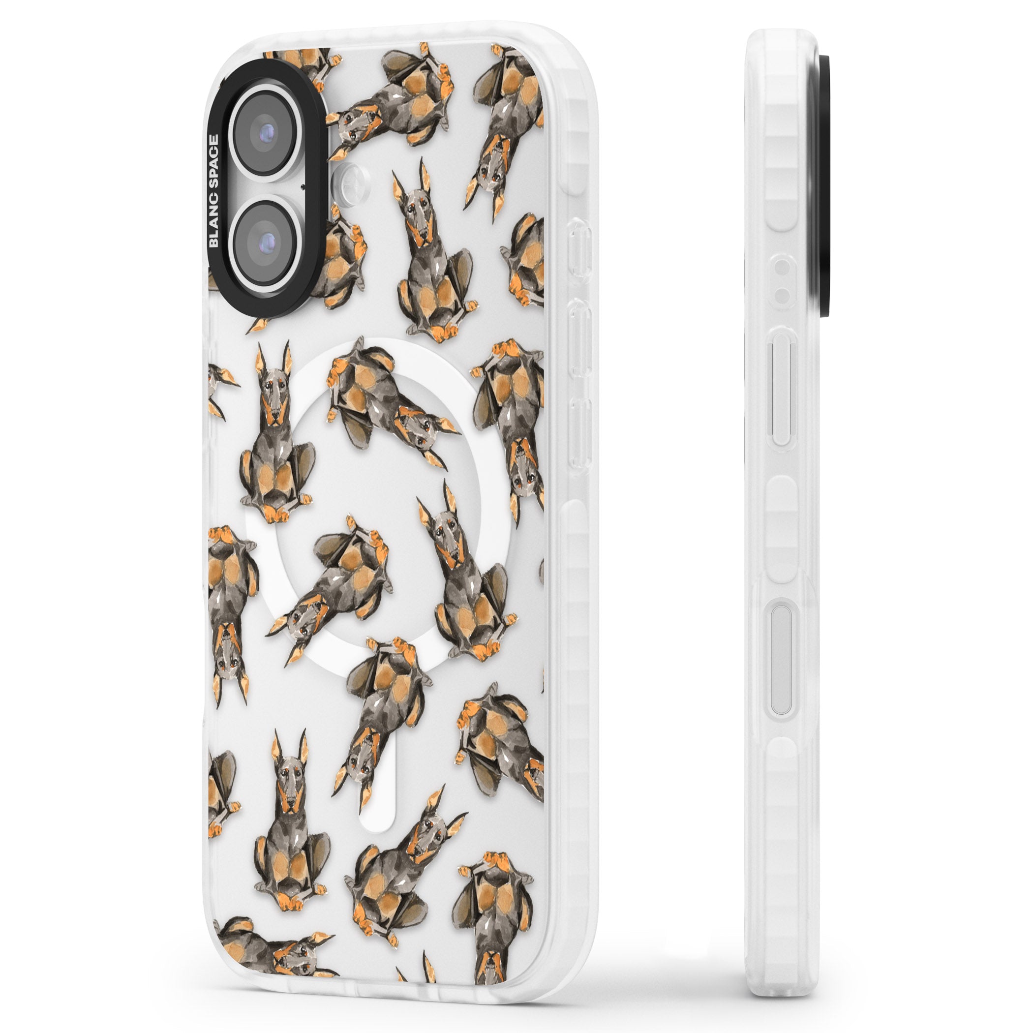 Doberman Watercolor Dog iPhone 17 Impact Pro Clear Phone Case Side Profile