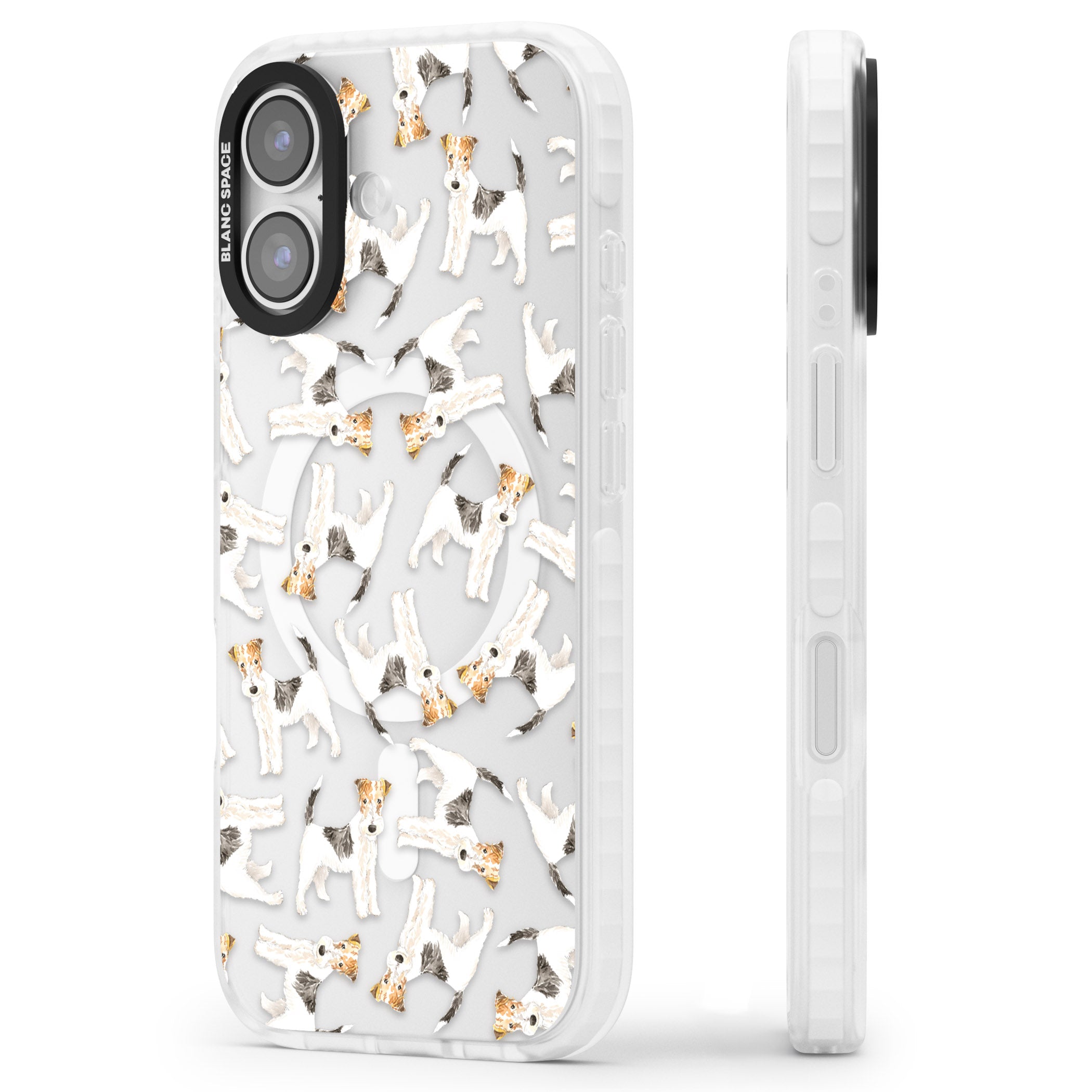 Wire Haired Fox Terrier Dog Pattern iPhone 17 Impact Pro Clear Phone Case Side Profile