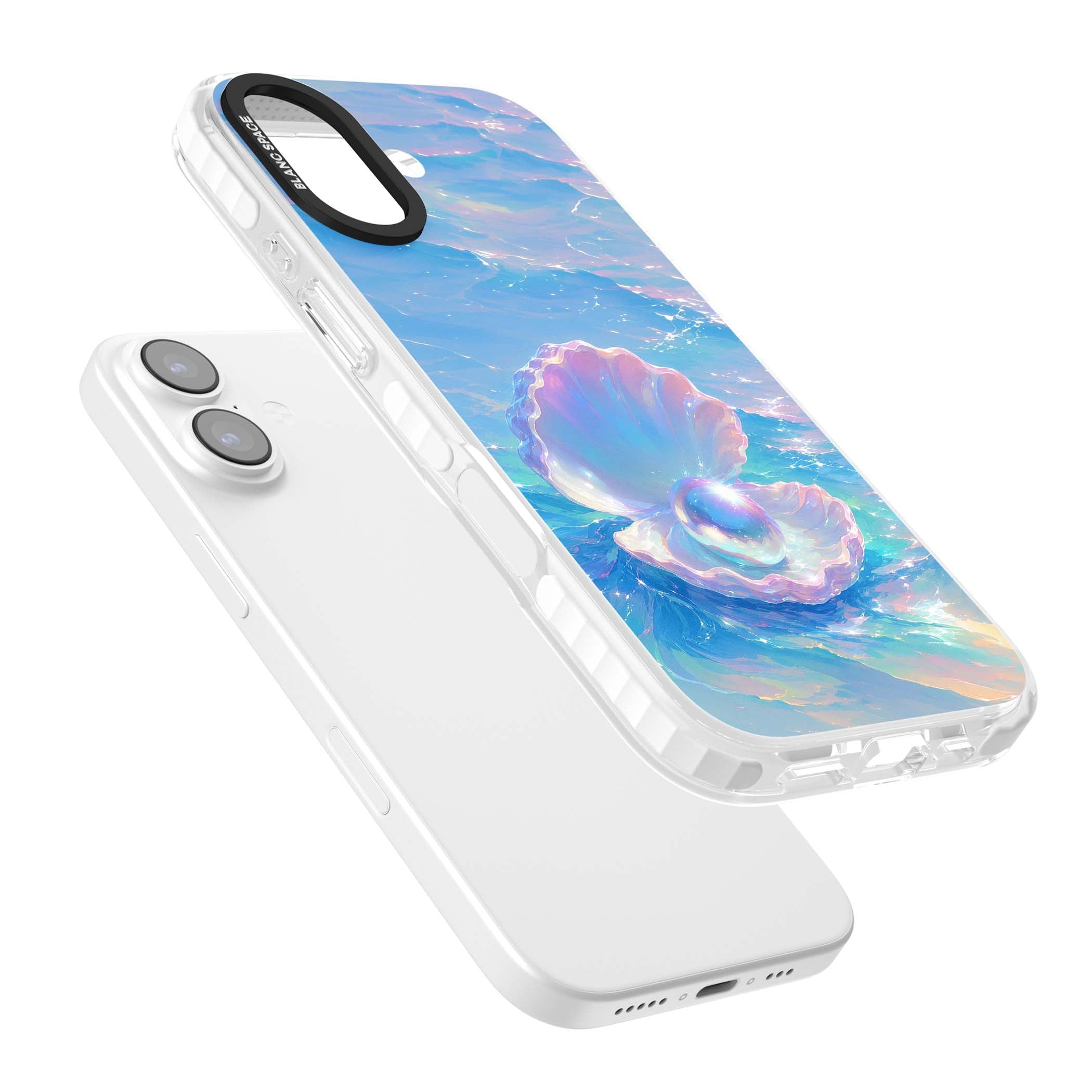 The Pearl Clam mermaidcore iPhone case featuring iridescent seashell, glowing pearl and pastel ocean waves | Impact Magsafe case for iPhone 17