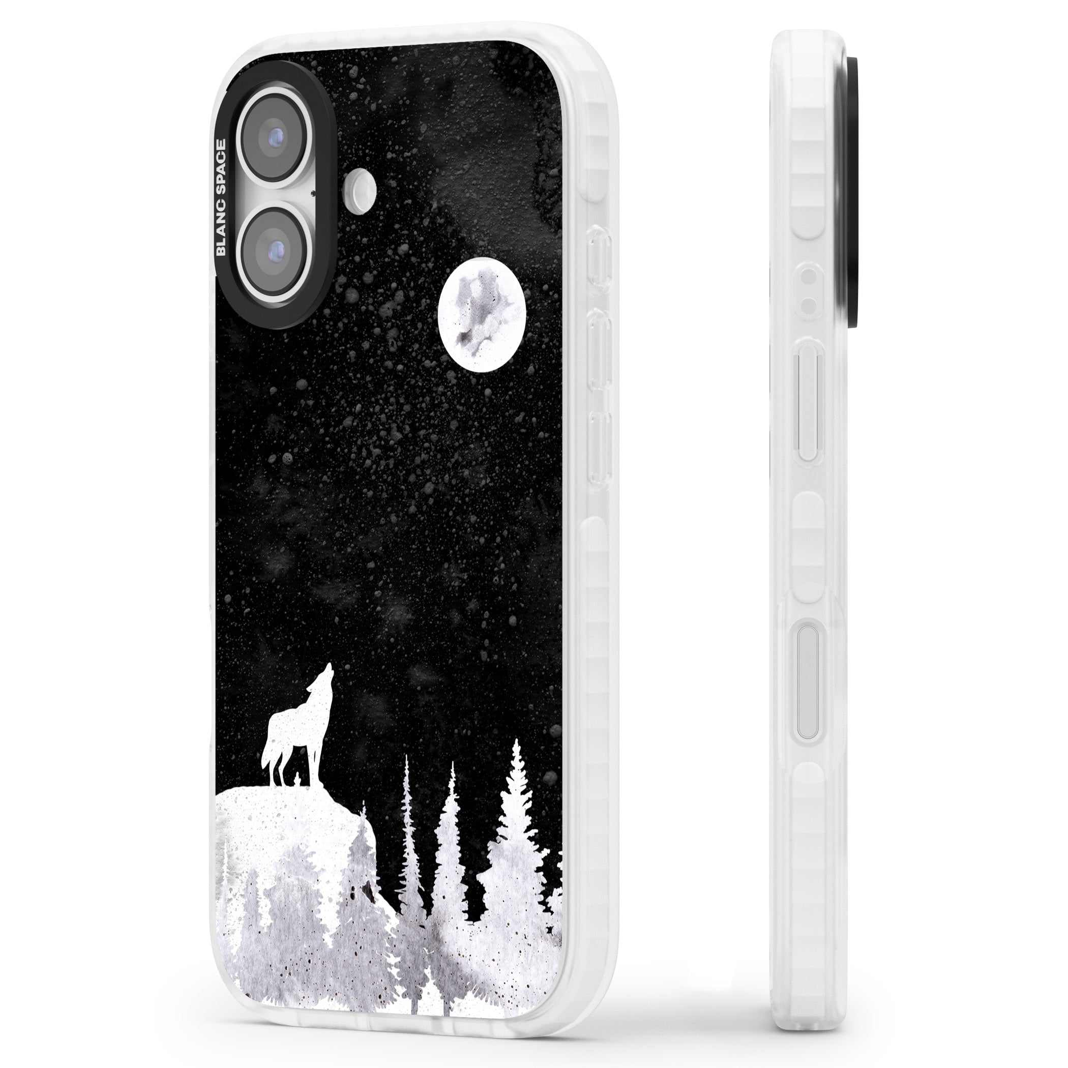 Moon Phases: Wolf & Full Moon iPhone 17 Impact Pro Clear Phone Case Side Profile
