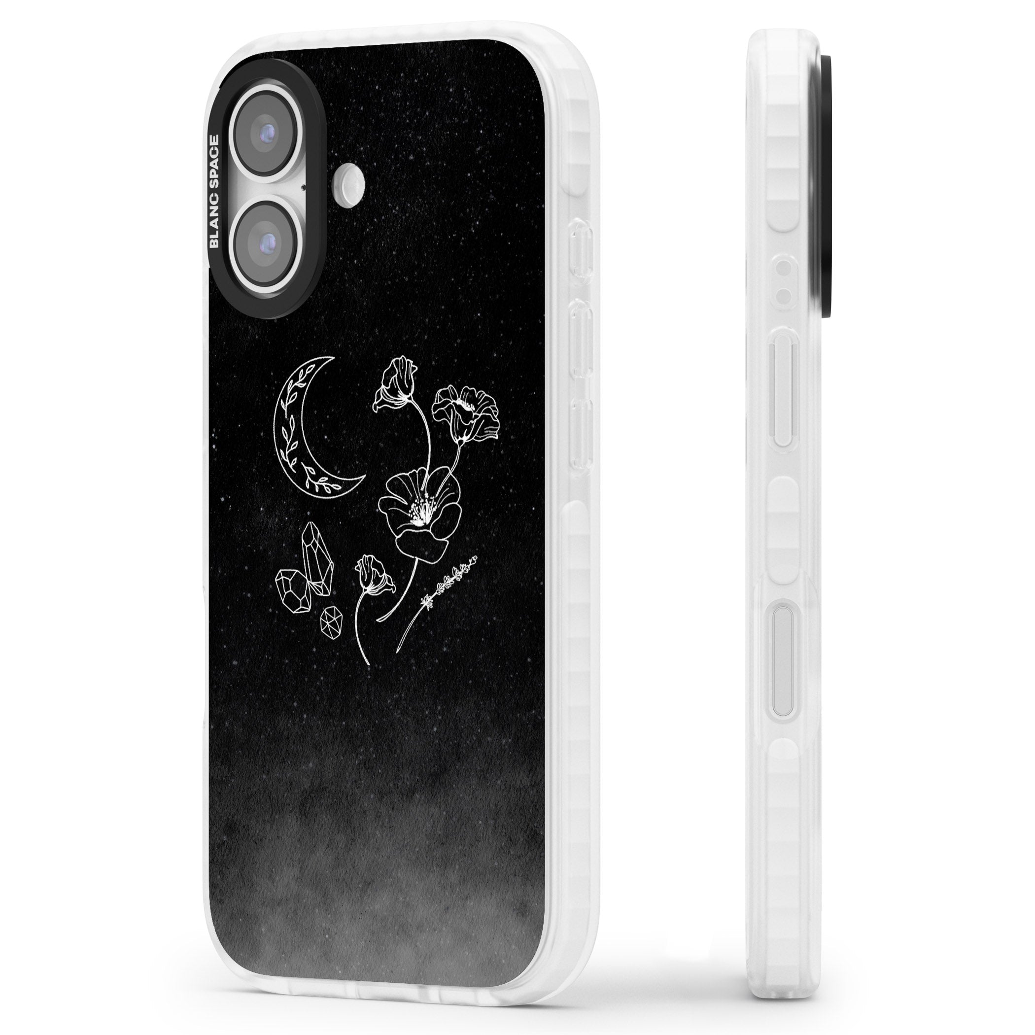 Midnight Moon Botanic iPhone 17 Impact Pro Clear Phone Case Side Profile