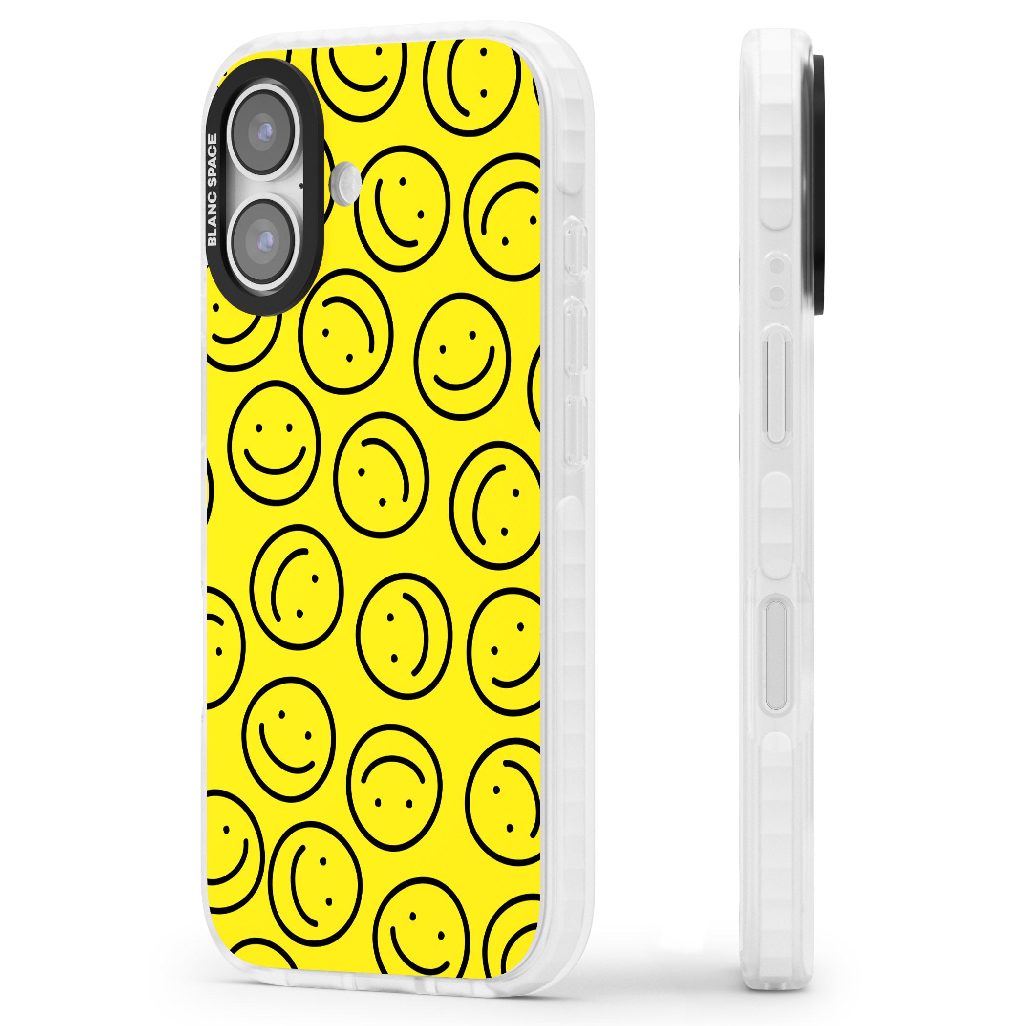 Happy Face Pattern iPhone 17 Impact Pro Clear Phone Case Side Profile