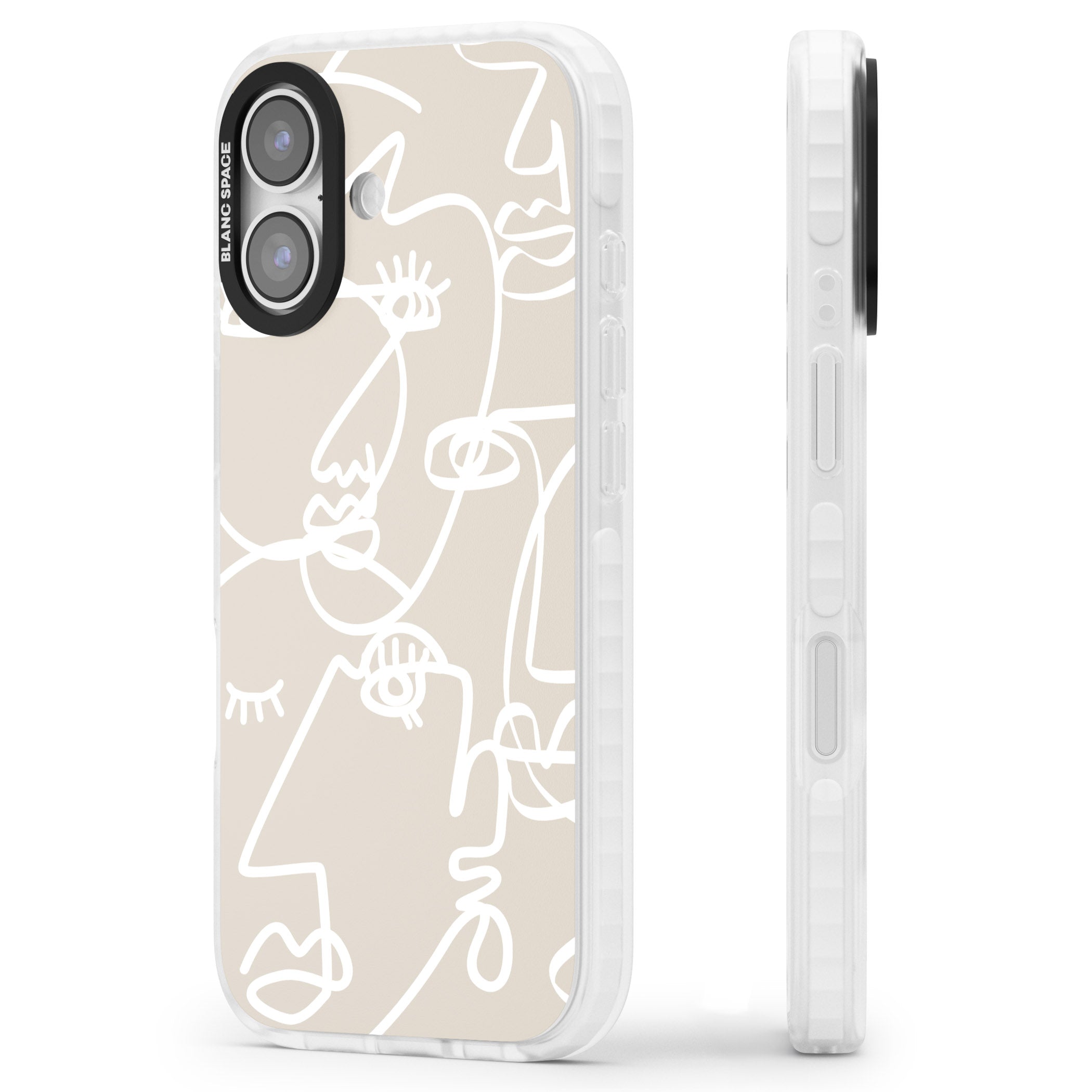 Abstract Line Art White Beige iPhone 17 Impact Pro Clear Phone Case Side Profile