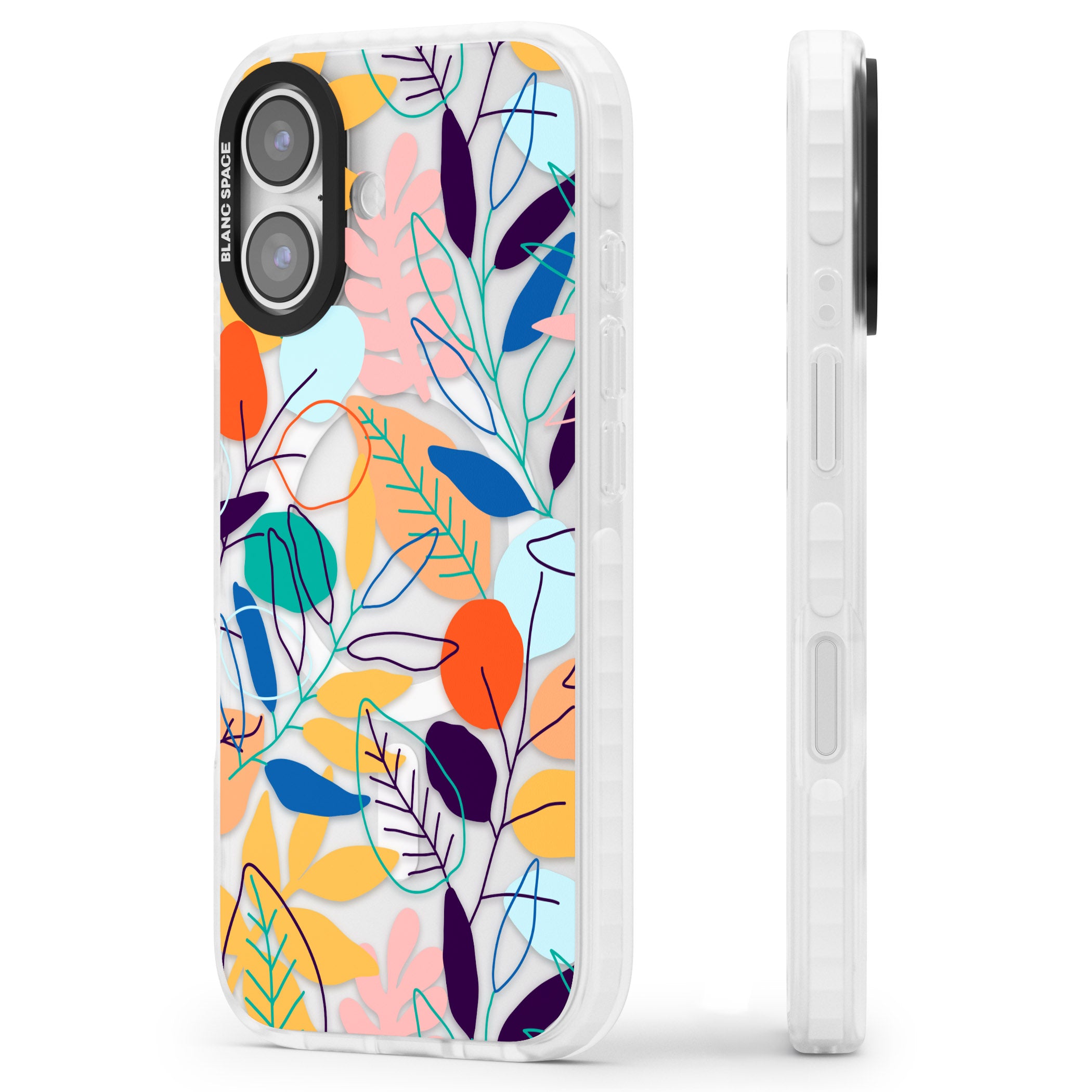 Abstract Line Drawn Leaves iPhone 17 Impact Pro Clear Phone Case Side Profile