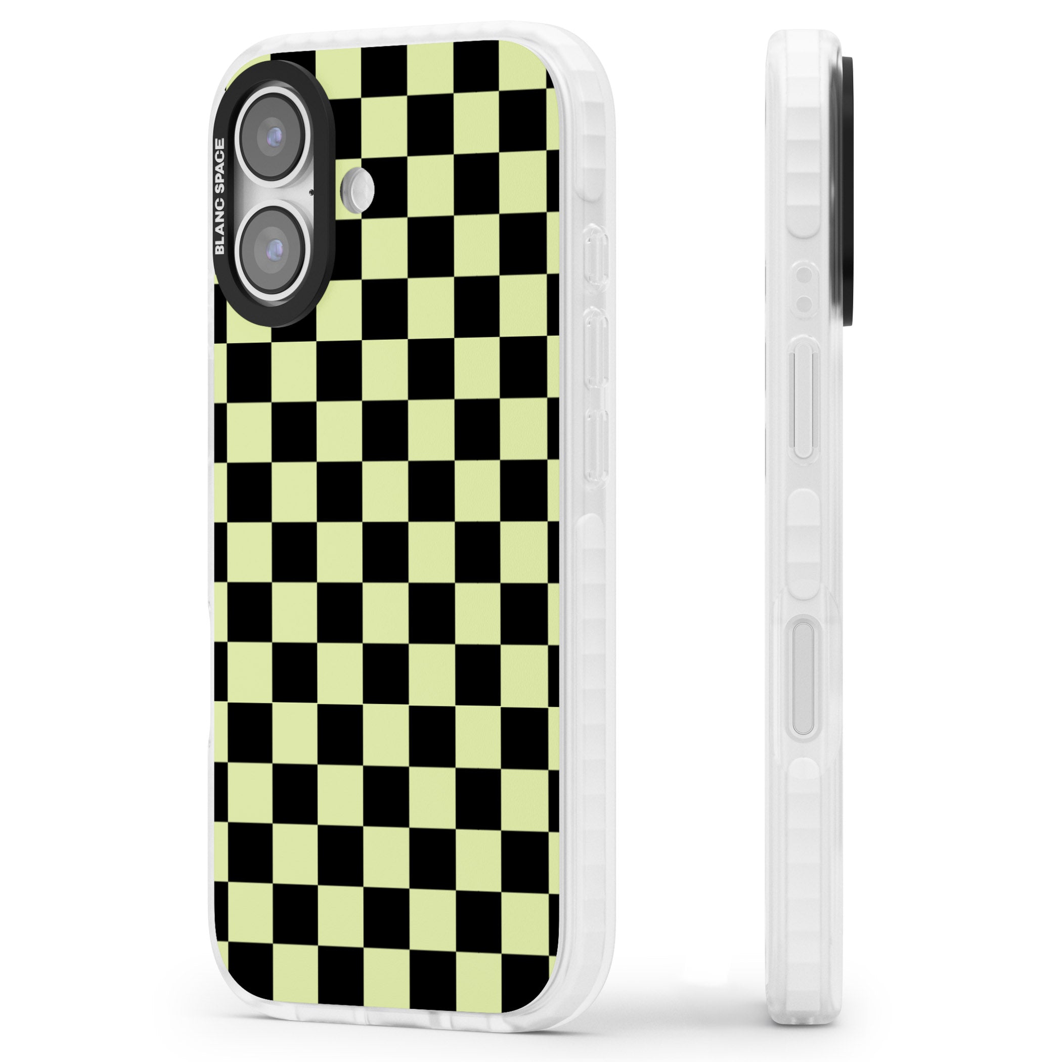 Black & Lime Check iPhone 17 Impact Pro Clear Phone Case Side Profile