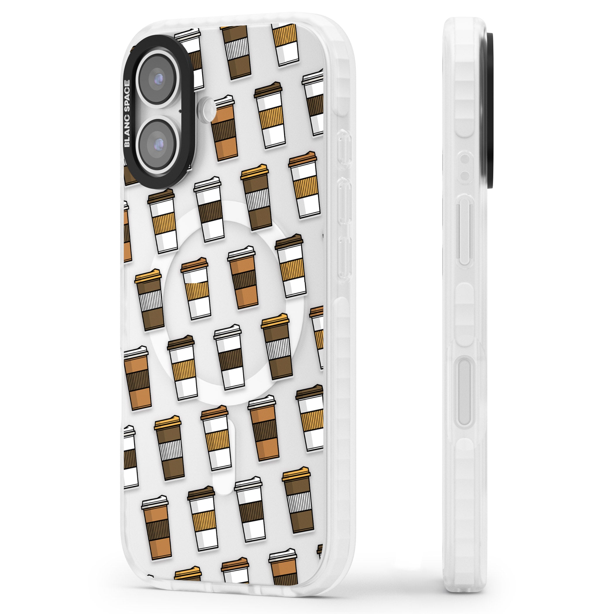 Coffee Cup Pattern iPhone 17 Impact Pro Clear Phone Case Side Profile