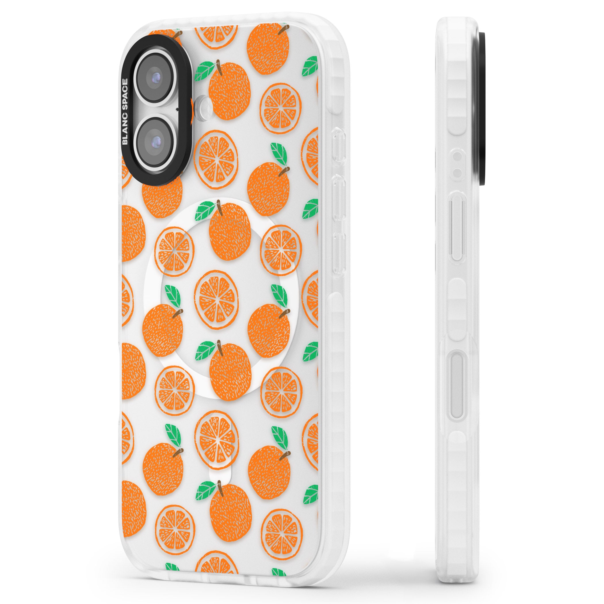 Orange Pattern iPhone 17 Impact Pro Clear Phone Case Side Profile