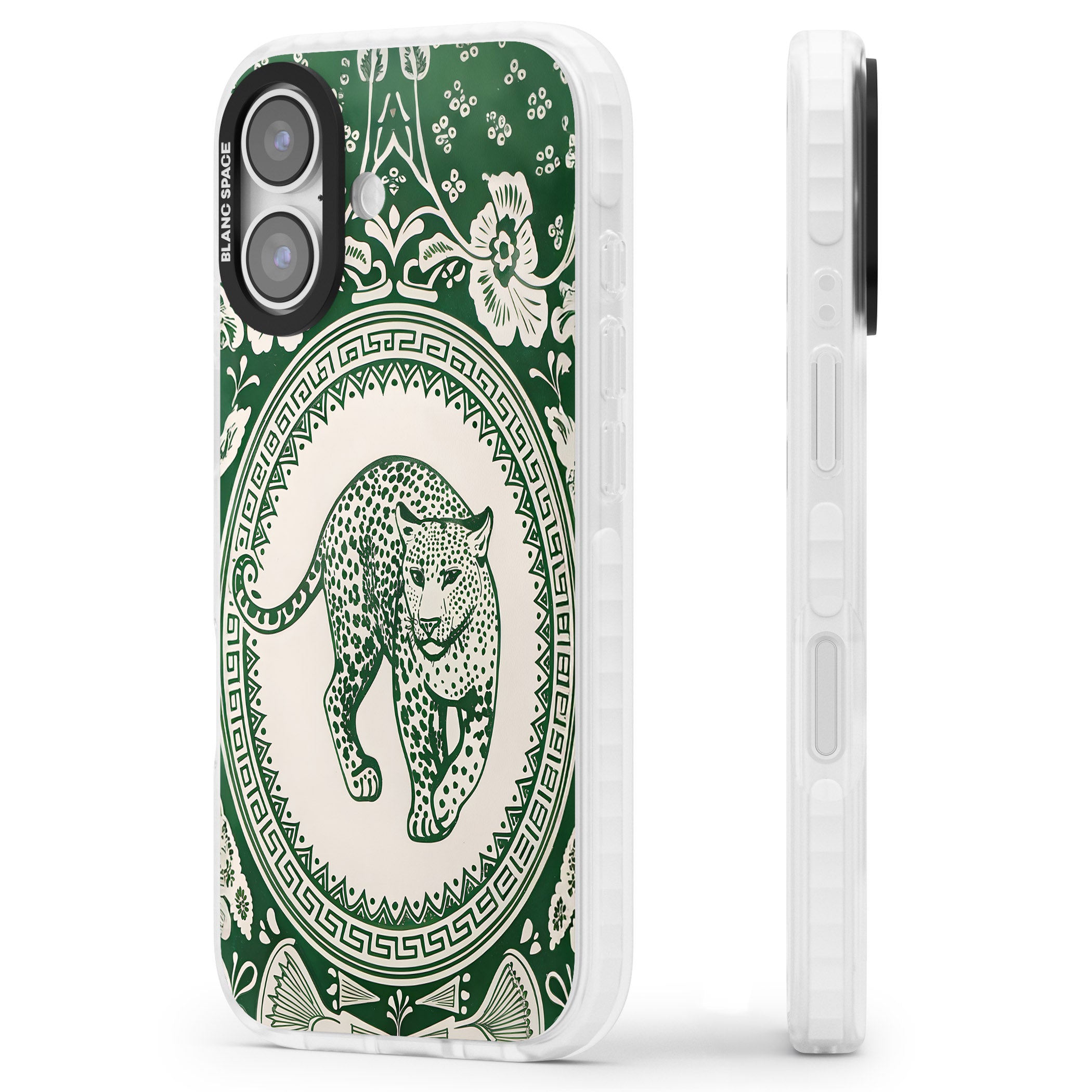 Green Leopard iPhone 17 Impact Pro Clear Phone Case Side Profile
