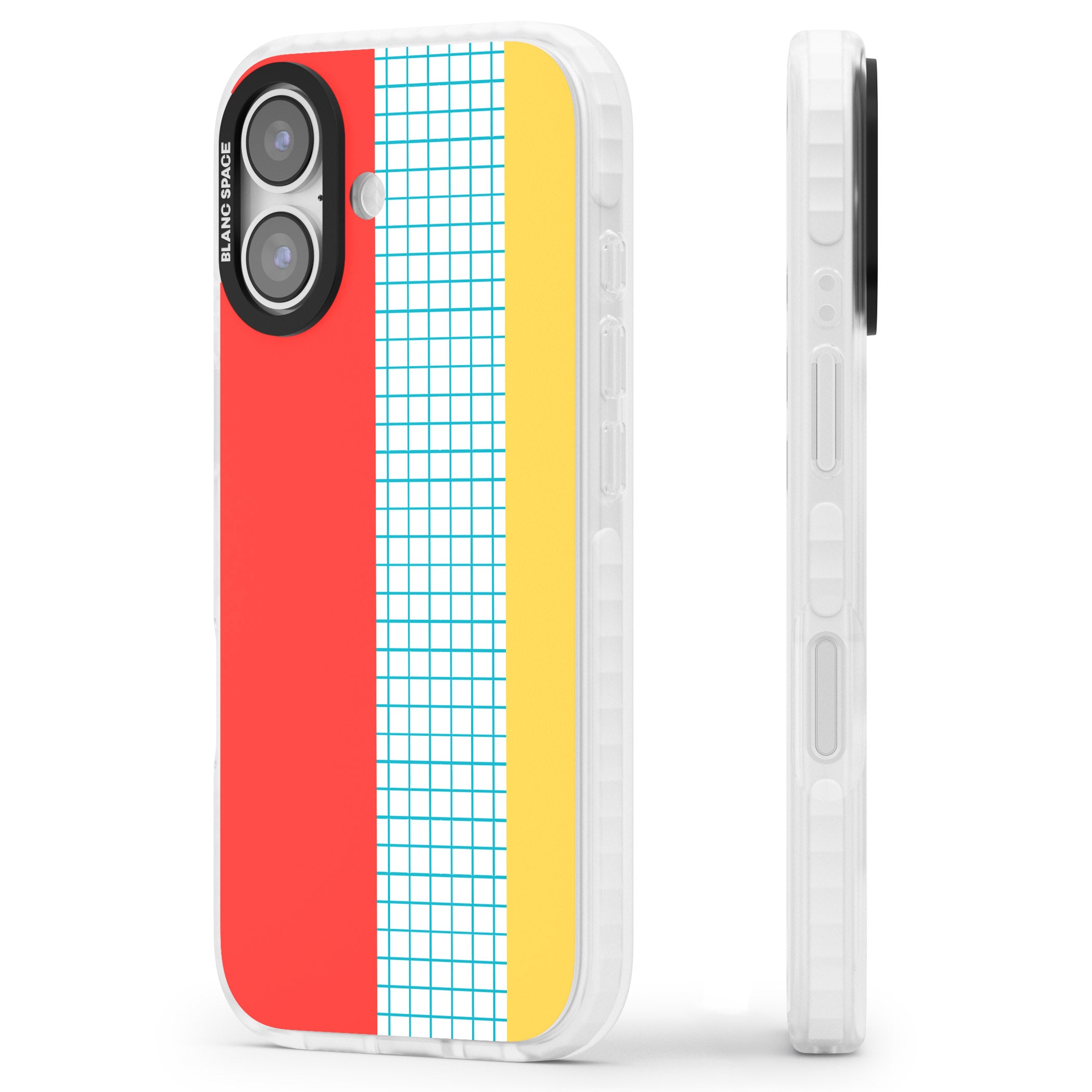 Abstract Grid Red, Blue, Yellow iPhone 17 Impact Pro Clear Phone Case Side Profile