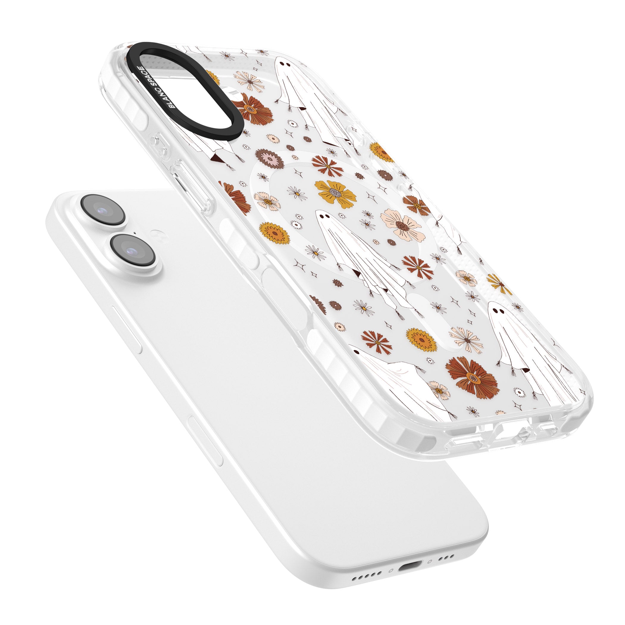 Halloween Ghosts And Flowers iPhone 17 Impact Pro Clear Phone Case Colours