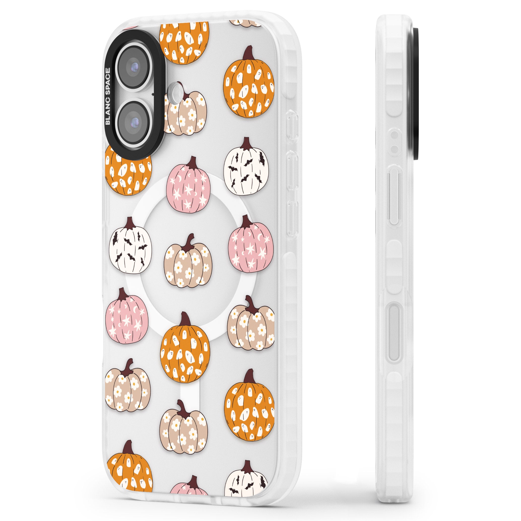Floral Pumpkins iPhone 17 Impact Pro Clear Phone Case Side Profile