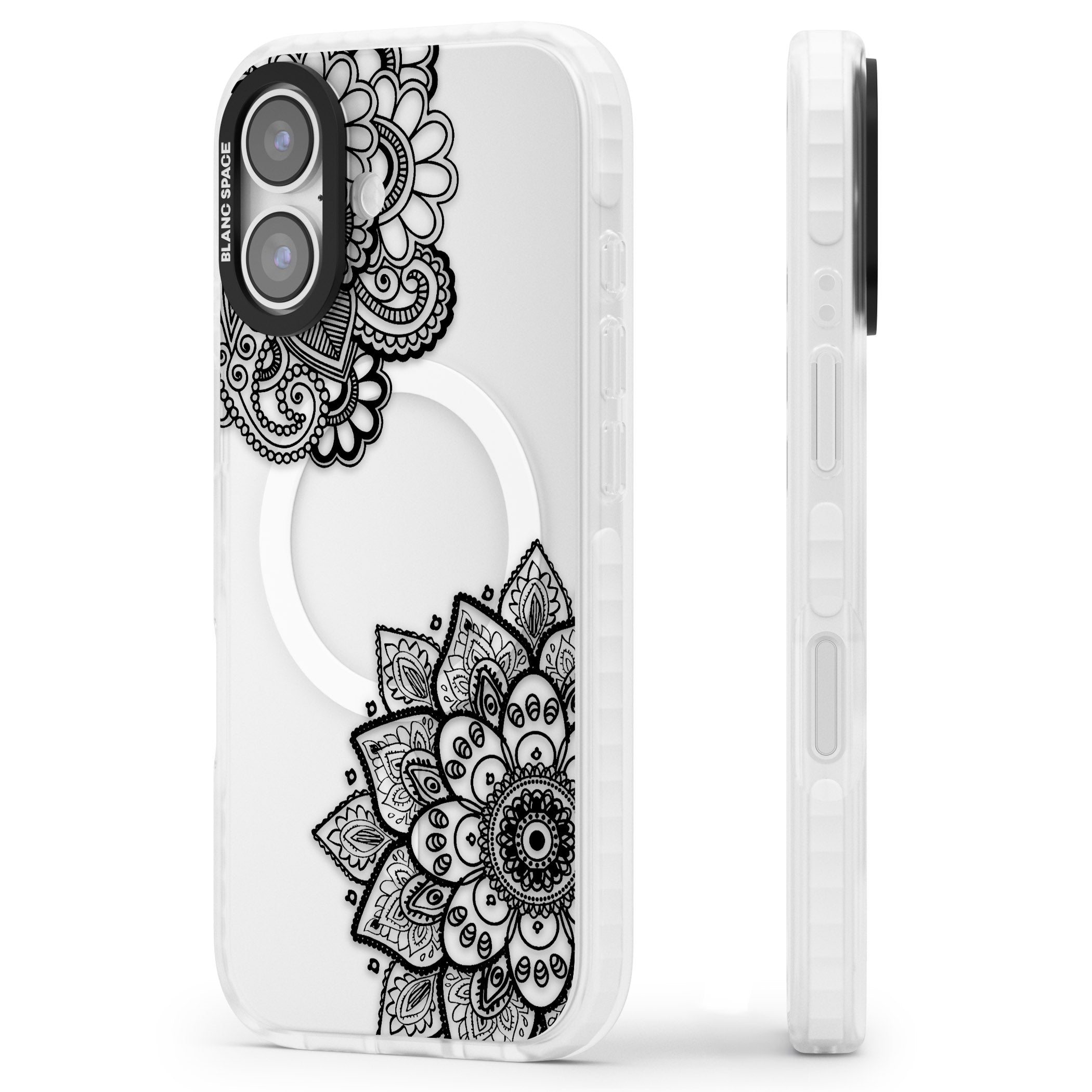 Black Henna Florals iPhone 17 Impact Pro Clear Phone Case Side Profile