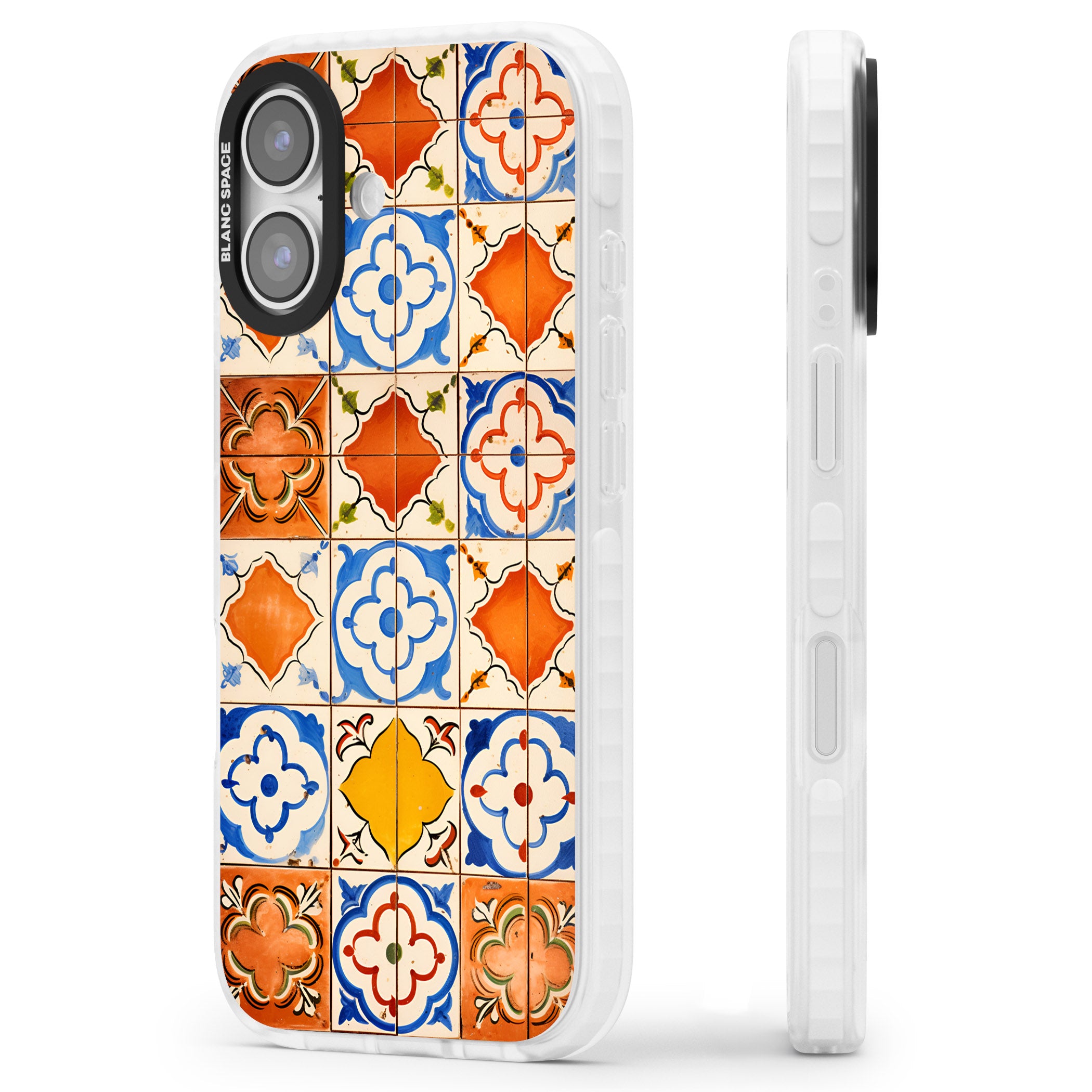 Spanish Mosaic Tiles iPhone 17 Impact Pro Clear Phone Case Side Profile