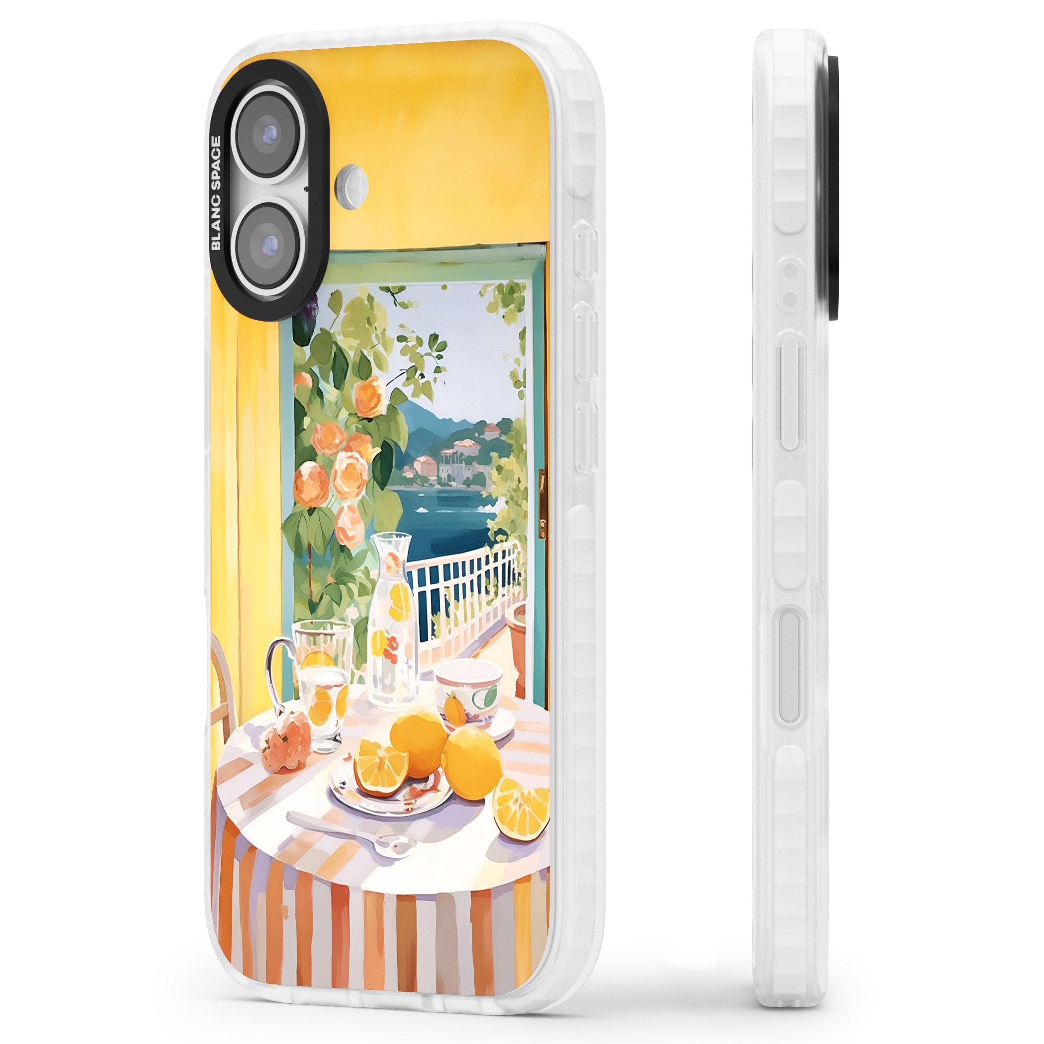 Amalfi Breakfast Balcony iPhone 17 Impact Pro Clear Phone Case Side Profile