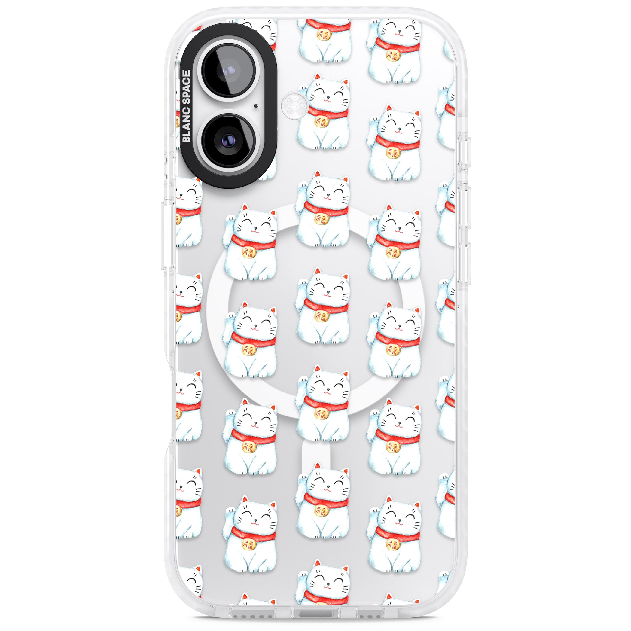 Lucky Cat Pattern iPhone 17 Impact Pro Clear Phone Case