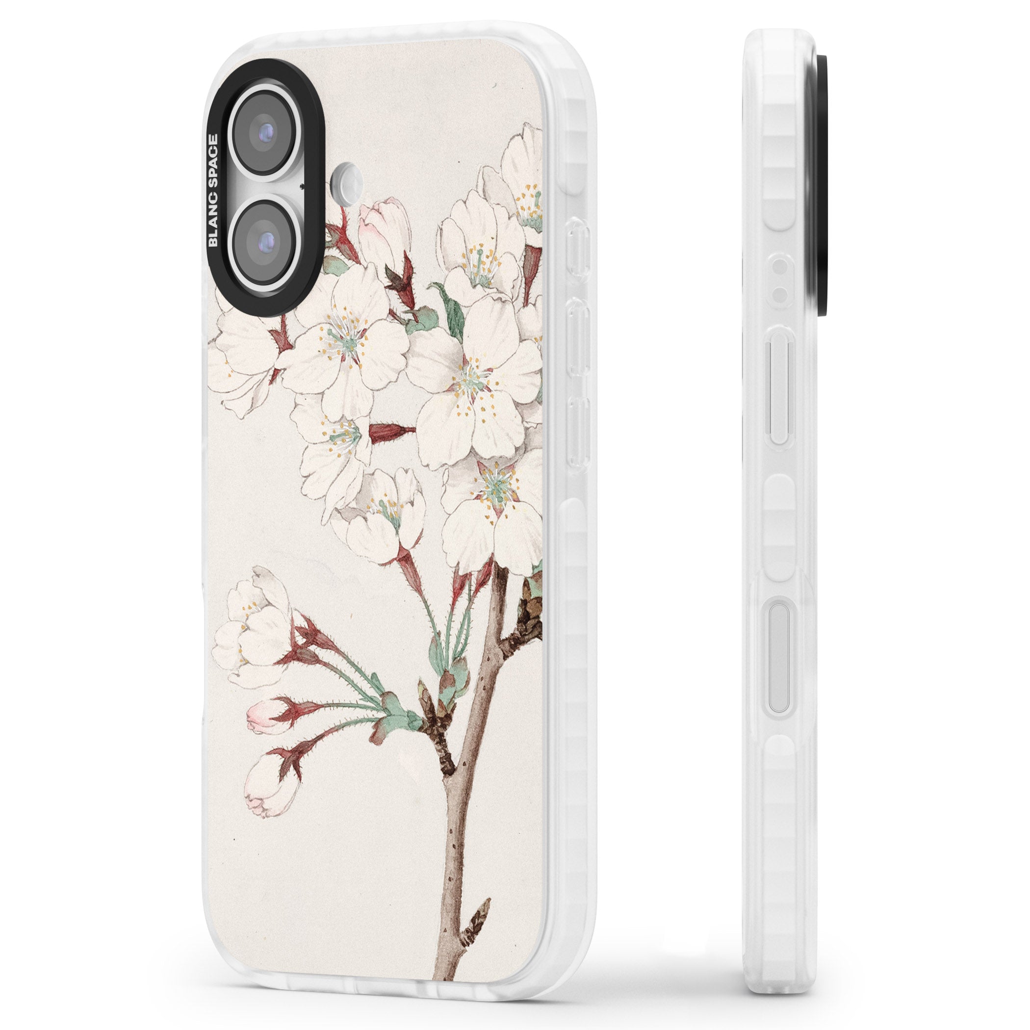 Vintage Japanese Illustrations Cherry Blossoms iPhone 17 Impact Pro Clear Phone Case Side Profile