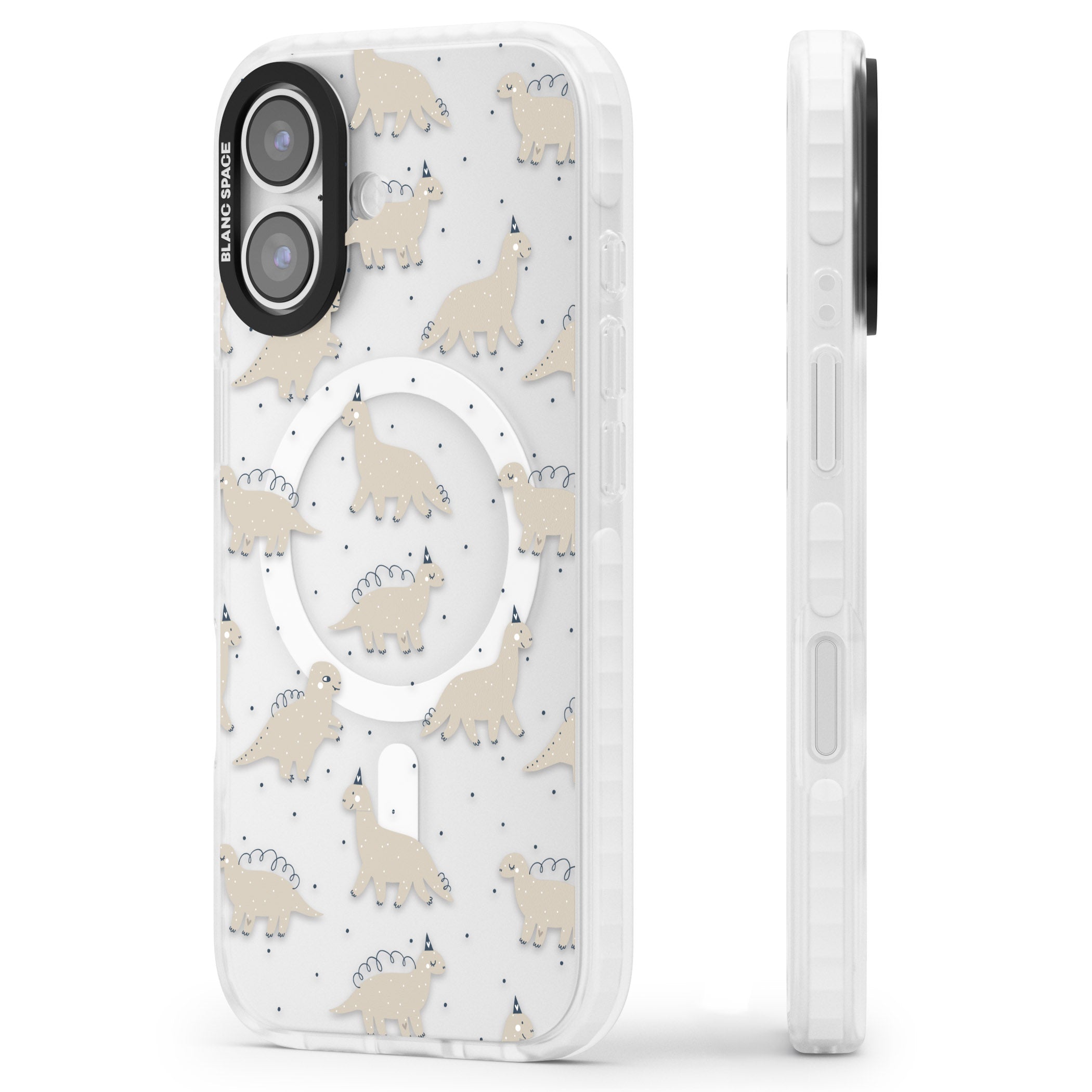 Adorable Dino Pattern iPhone 17 Impact Pro Clear Phone Case Side Profile