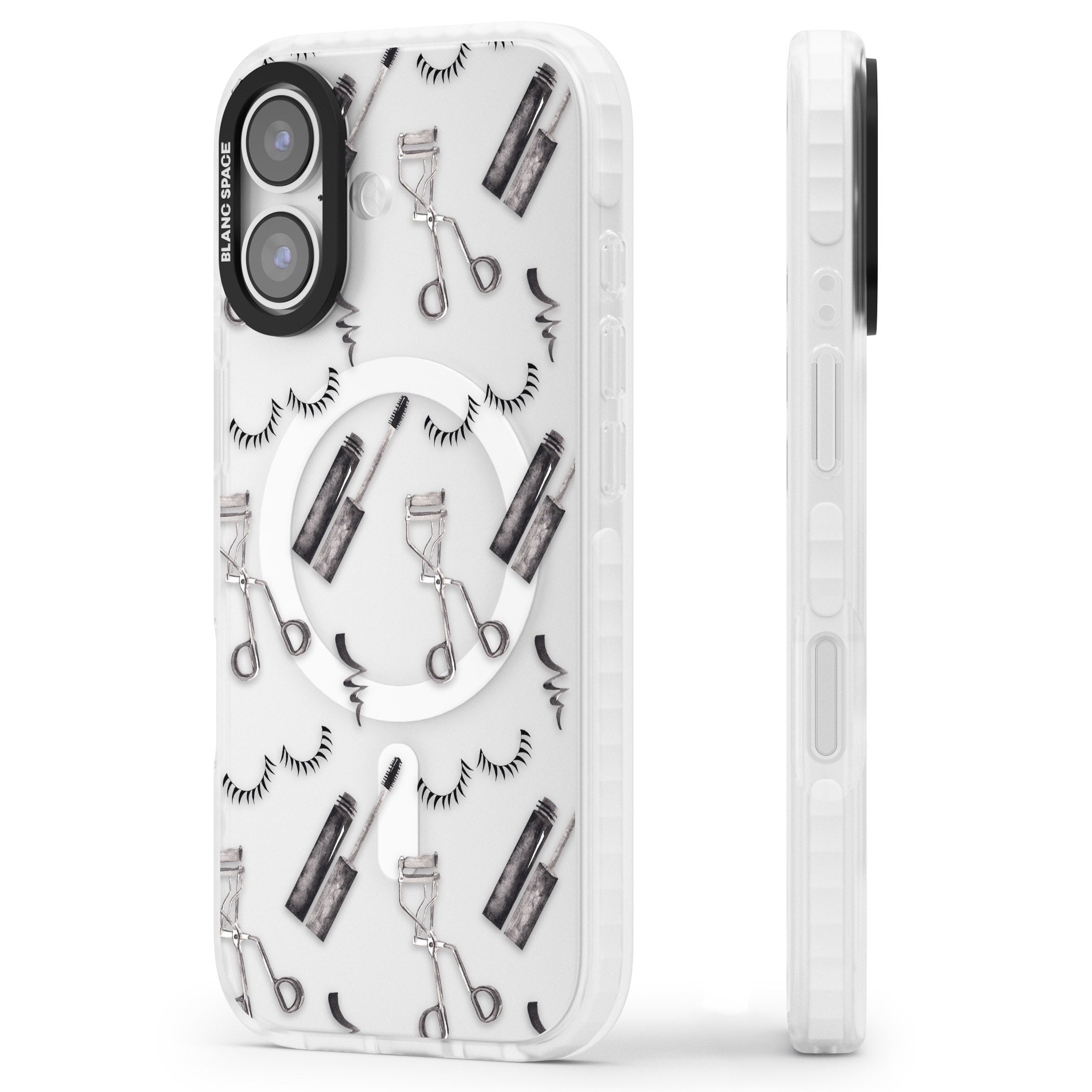 Eyelash Makeup Pattern iPhone 17 Impact Pro Clear Phone Case Side Profile