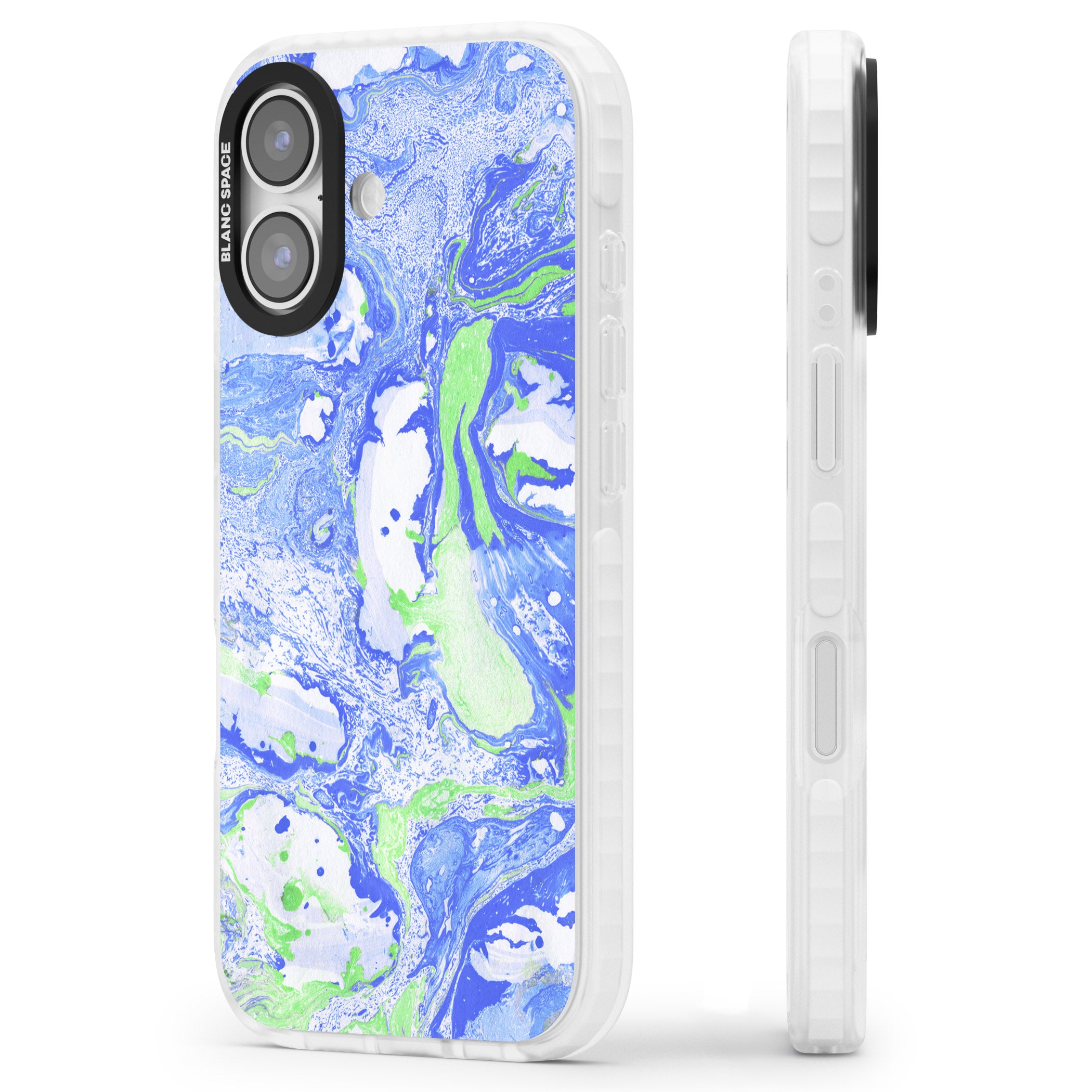 Dark Blue & Green Marbled Paper Pattern iPhone 17 Impact Pro Clear Phone Case Side Profile