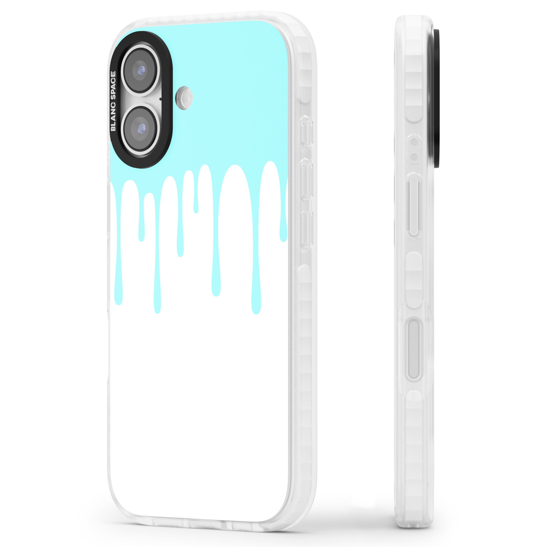 Melted Teal Drip iPhone 17 Impact Pro Clear Phone Case Side Profile