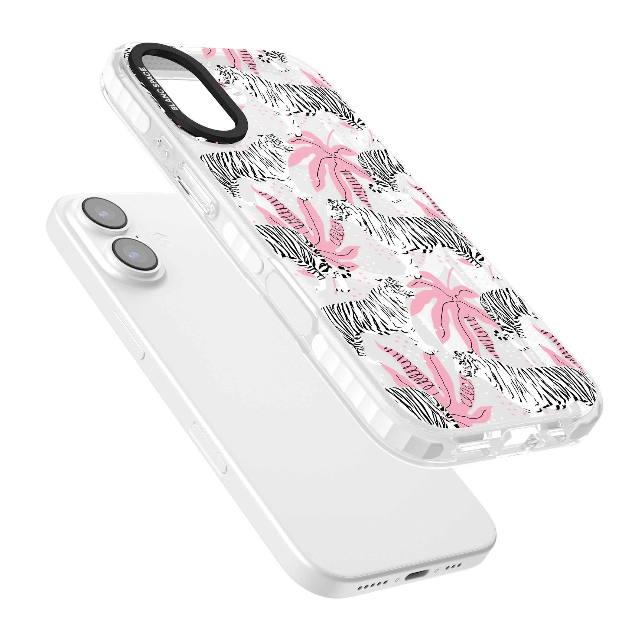 Pink & White Tropical Tigers iPhone 17 Impact Pro Clear Phone Case Colours