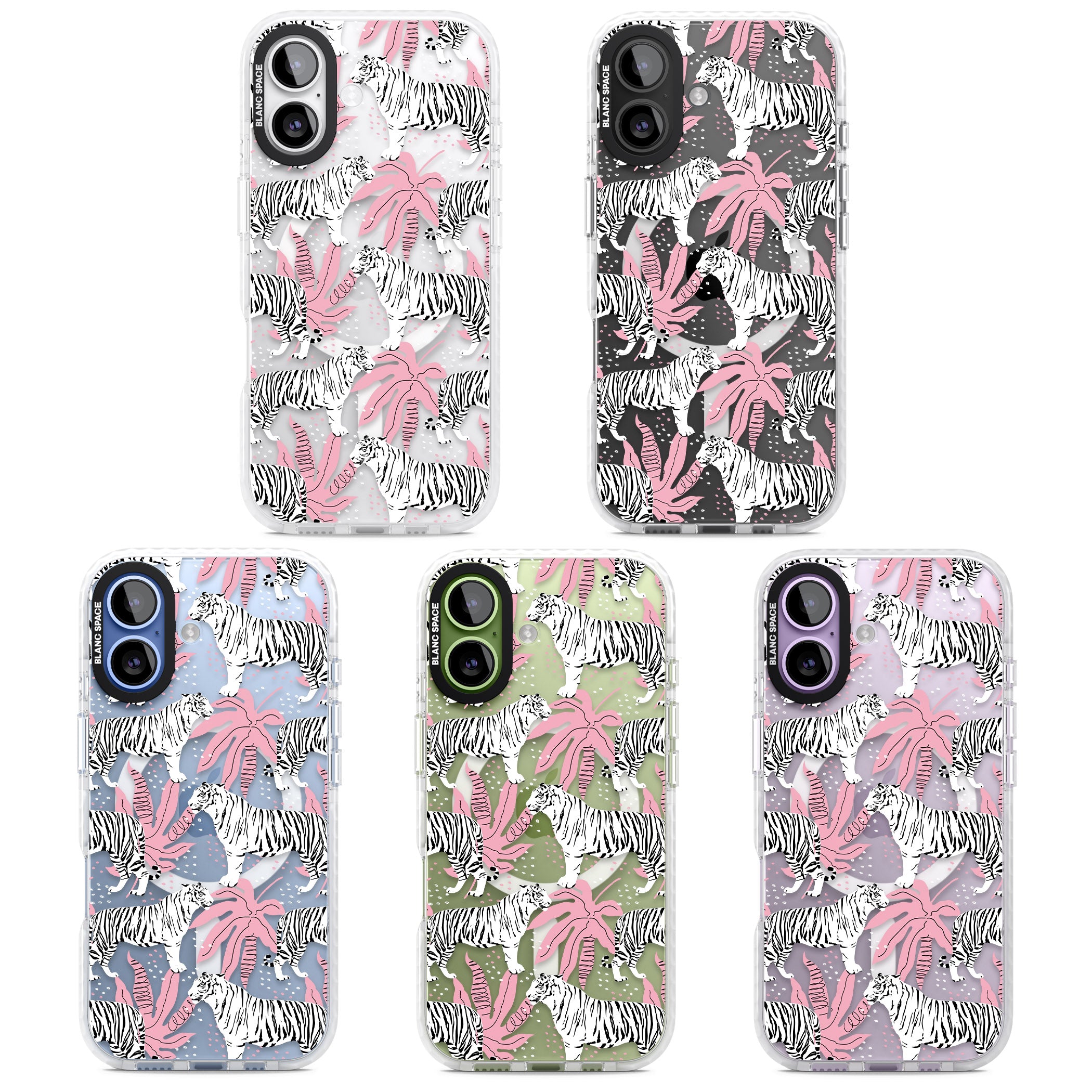 Pink & White Tropical Tigers iPhone 17 Impact Pro Clear Phone Case APT Impact Protection