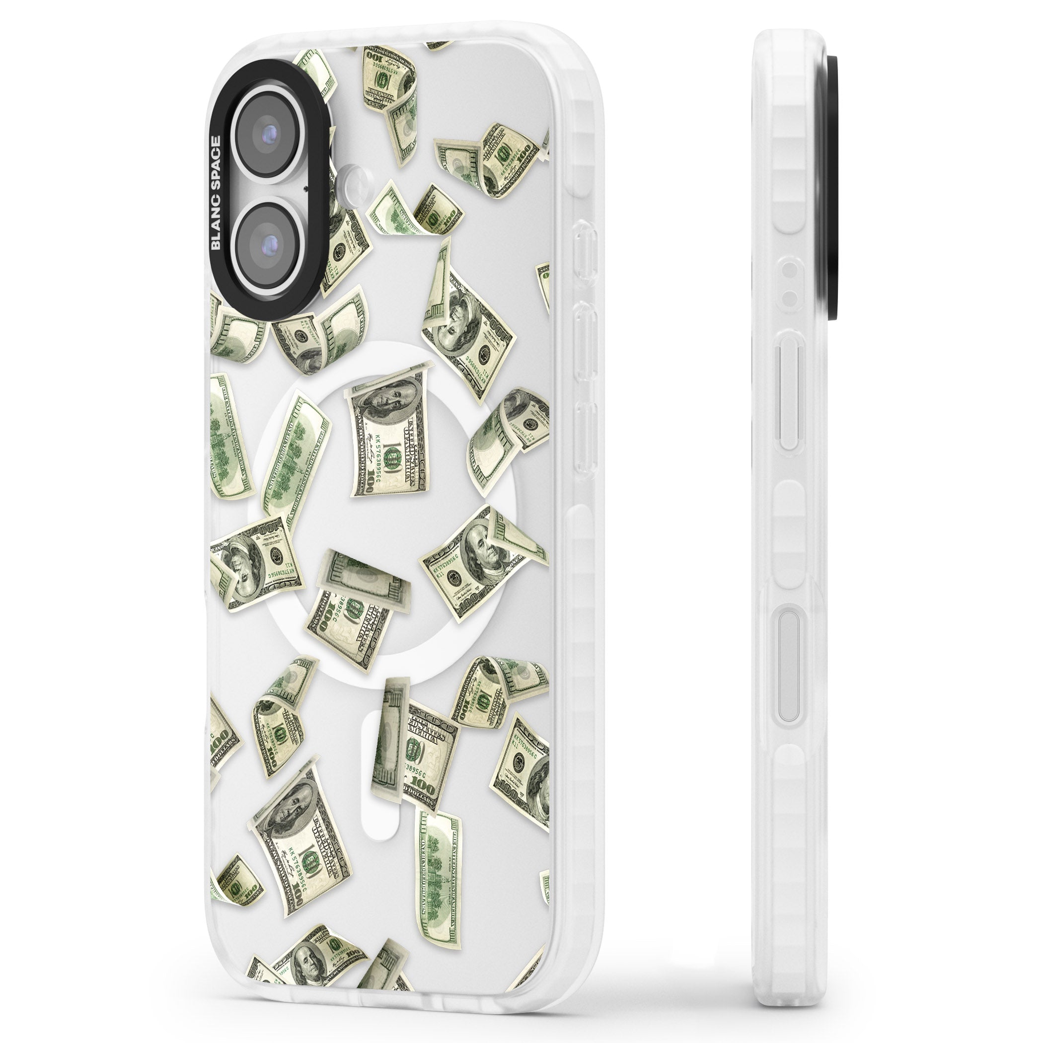 Falling Cash iPhone 17 Impact Pro Clear Phone Case Side Profile