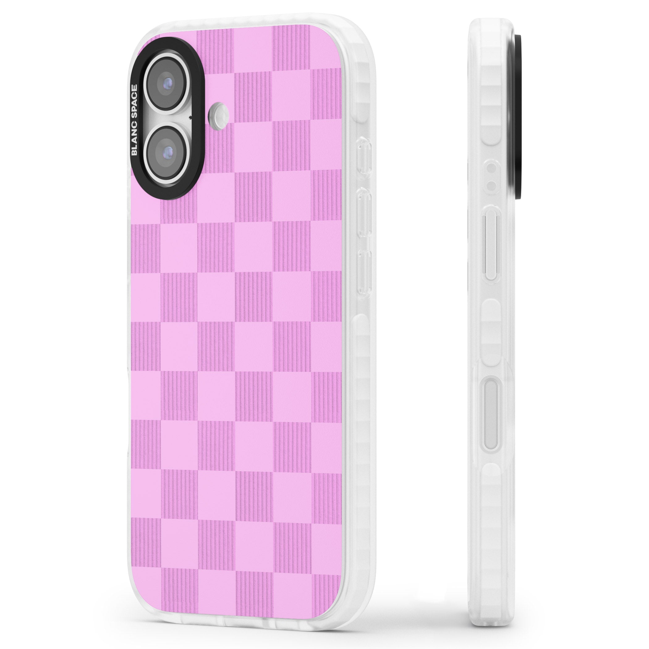 Bubblegum Checkered iPhone 17 Impact Pro Clear Phone Case Side Profile