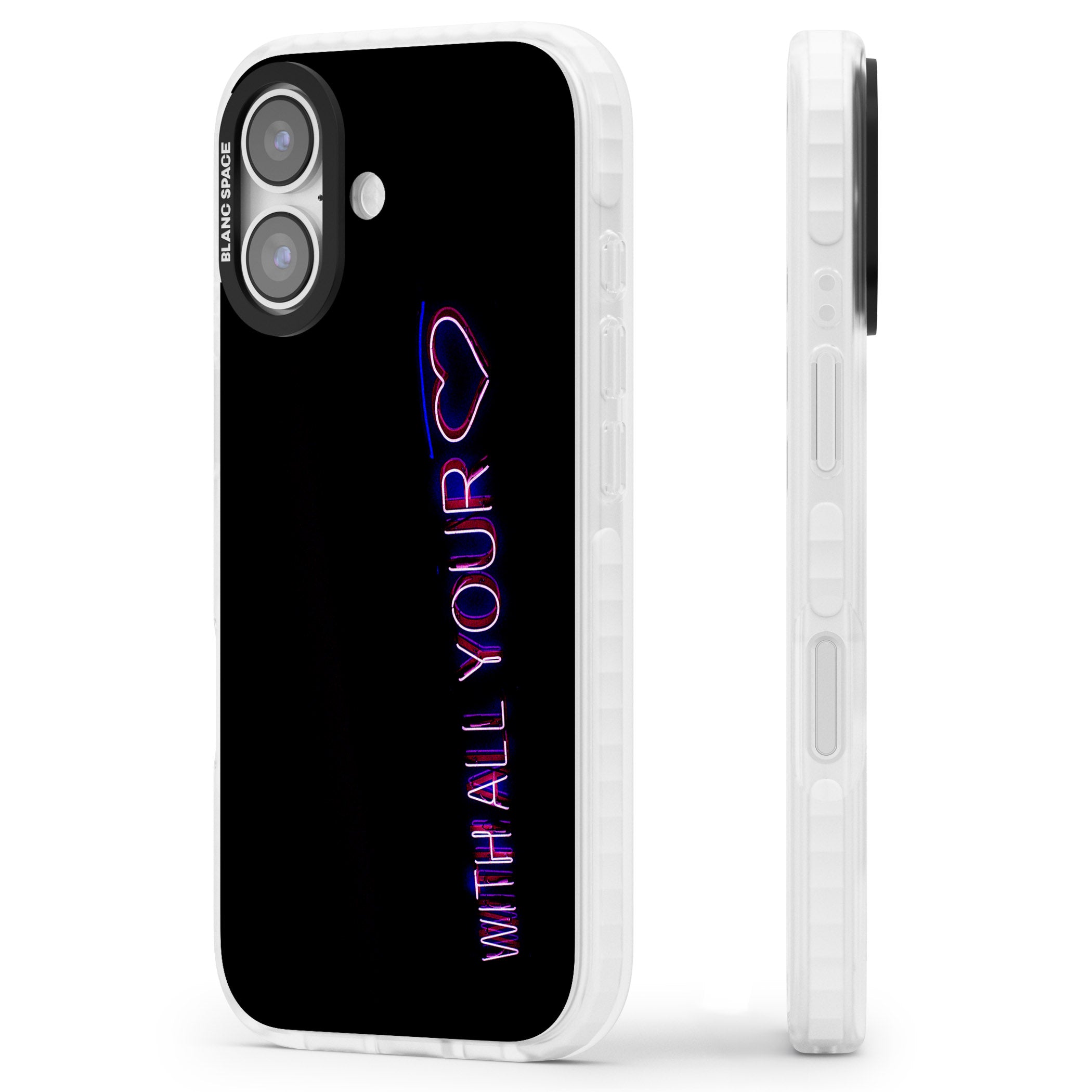 Neon Heart Script iPhone 17 Impact Pro Clear Phone Case Side Profile