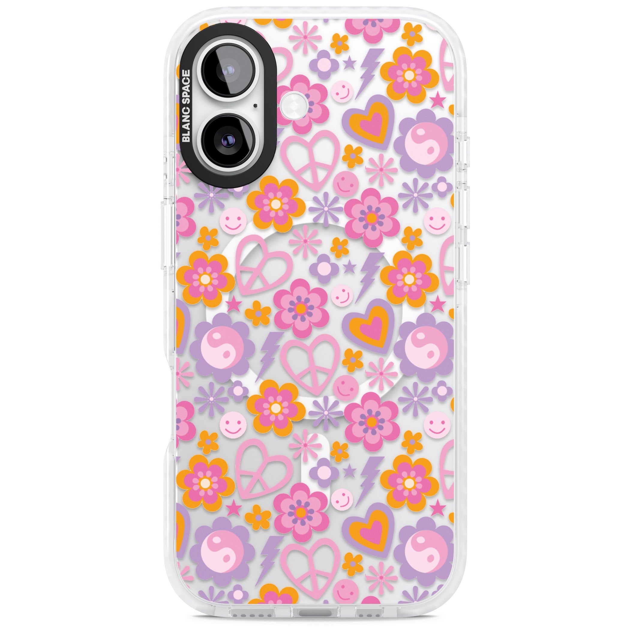 Peace, Love And Flowers Pattern iPhone 17 Impact Pro Clear Phone Case