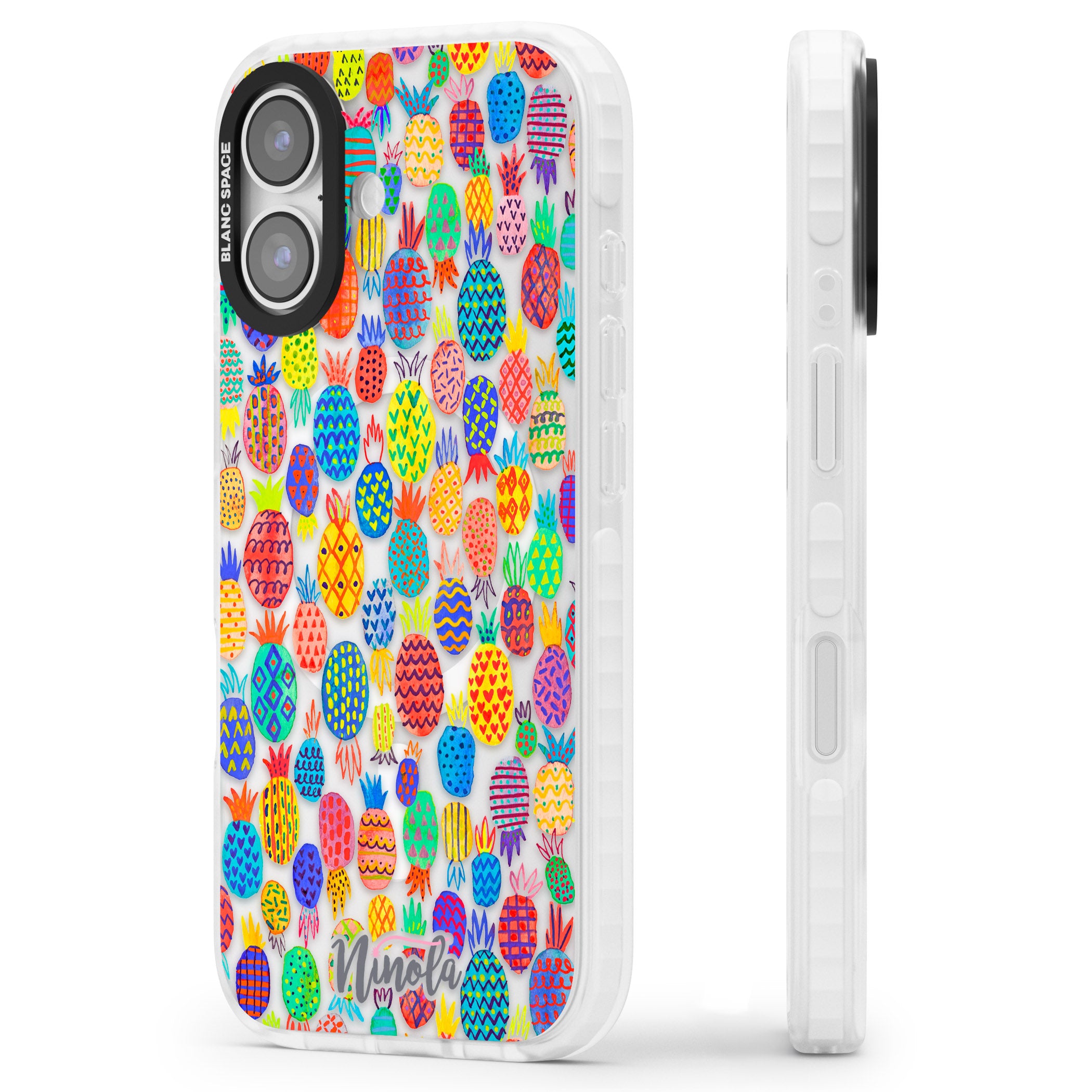 Vibrant Pineapple Pattern iPhone 17 Impact Pro Clear Phone Case Side Profile