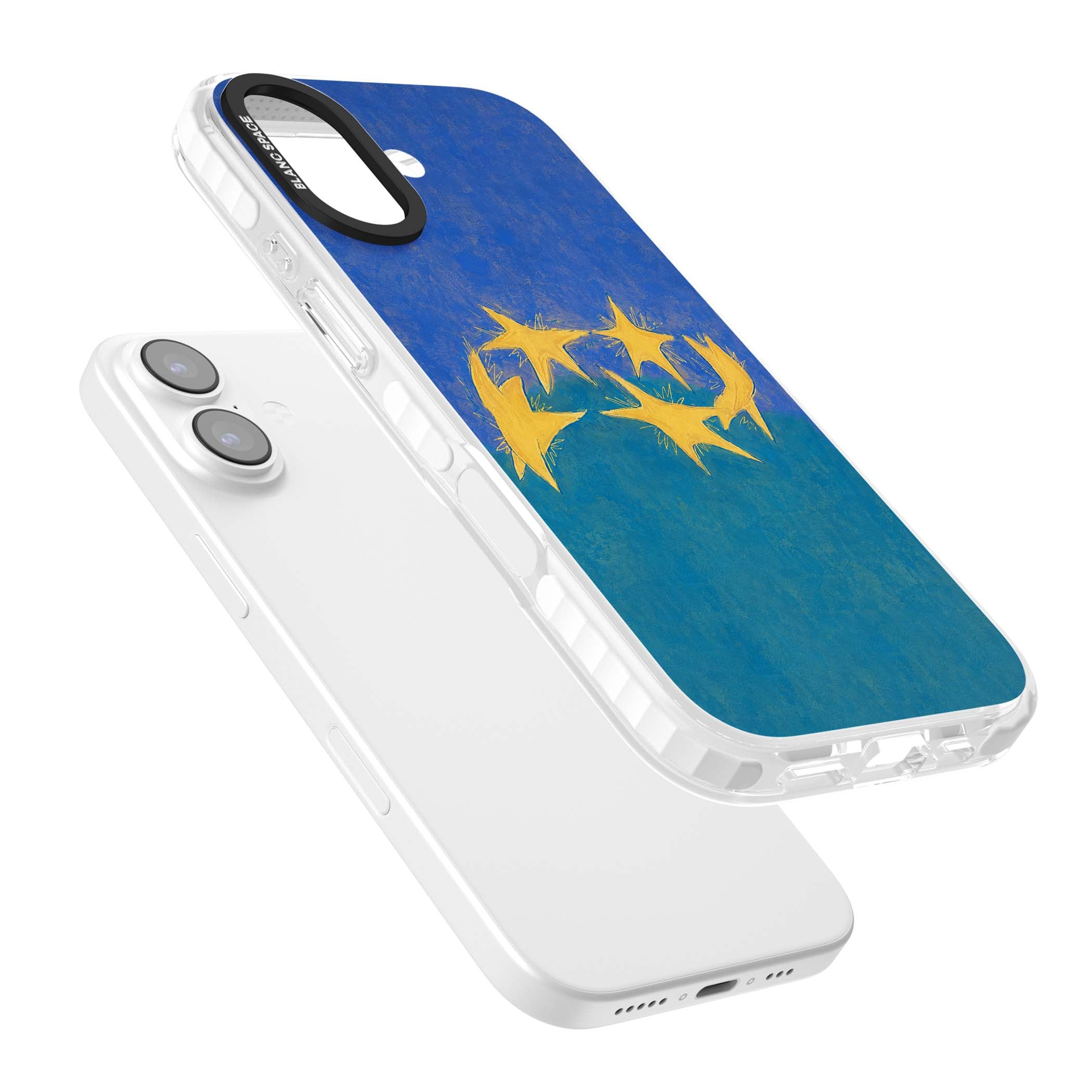 Star Boogie stars aesthetic iPhone case featuring five yellow hand-painted stars on cobalt blue and teal | Impact Magsafe case for iPhone 17