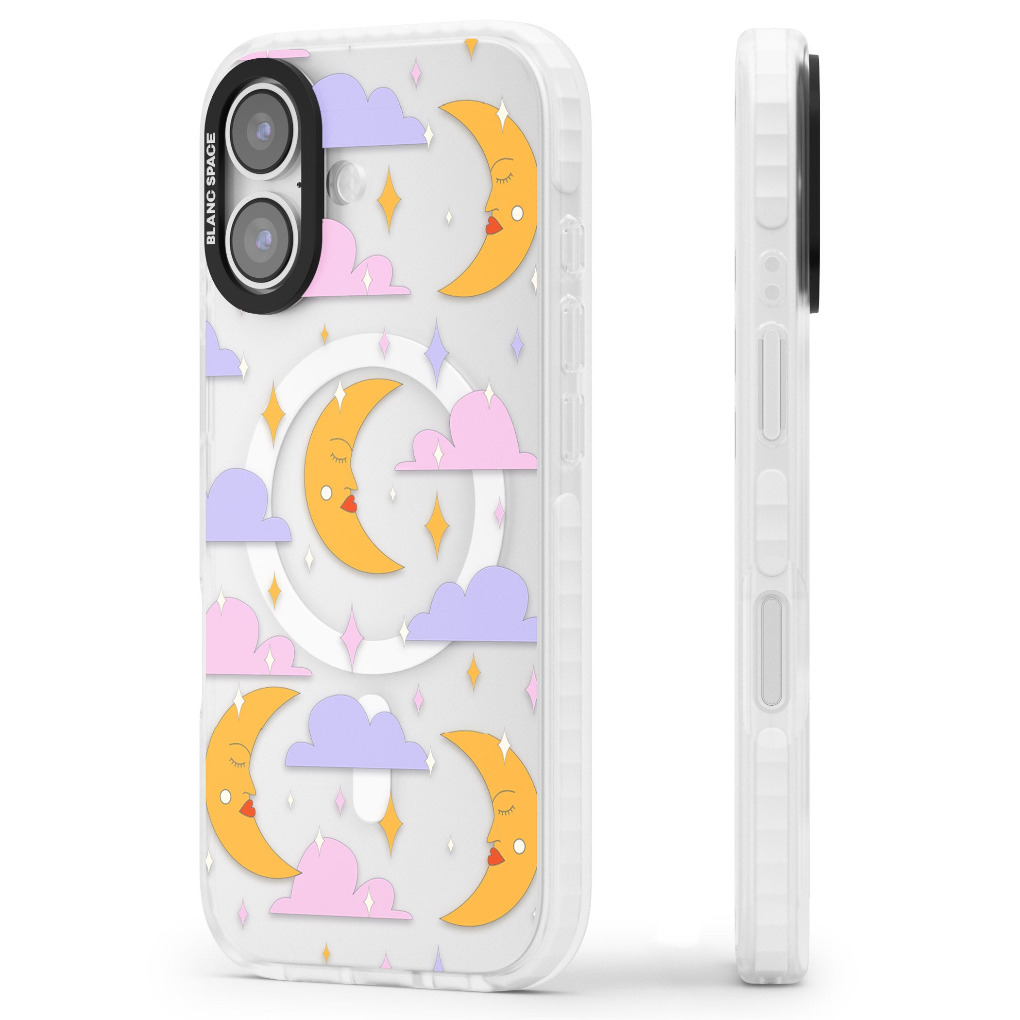 Moons & Clouds iPhone 17 Impact Pro Clear Phone Case Side Profile