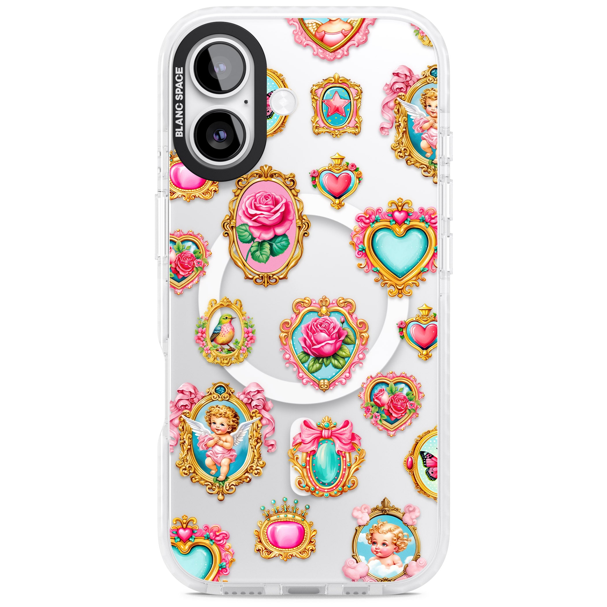 Angelcore Hearts Frames iPhone 17 Impact Pro Clear Phone Case