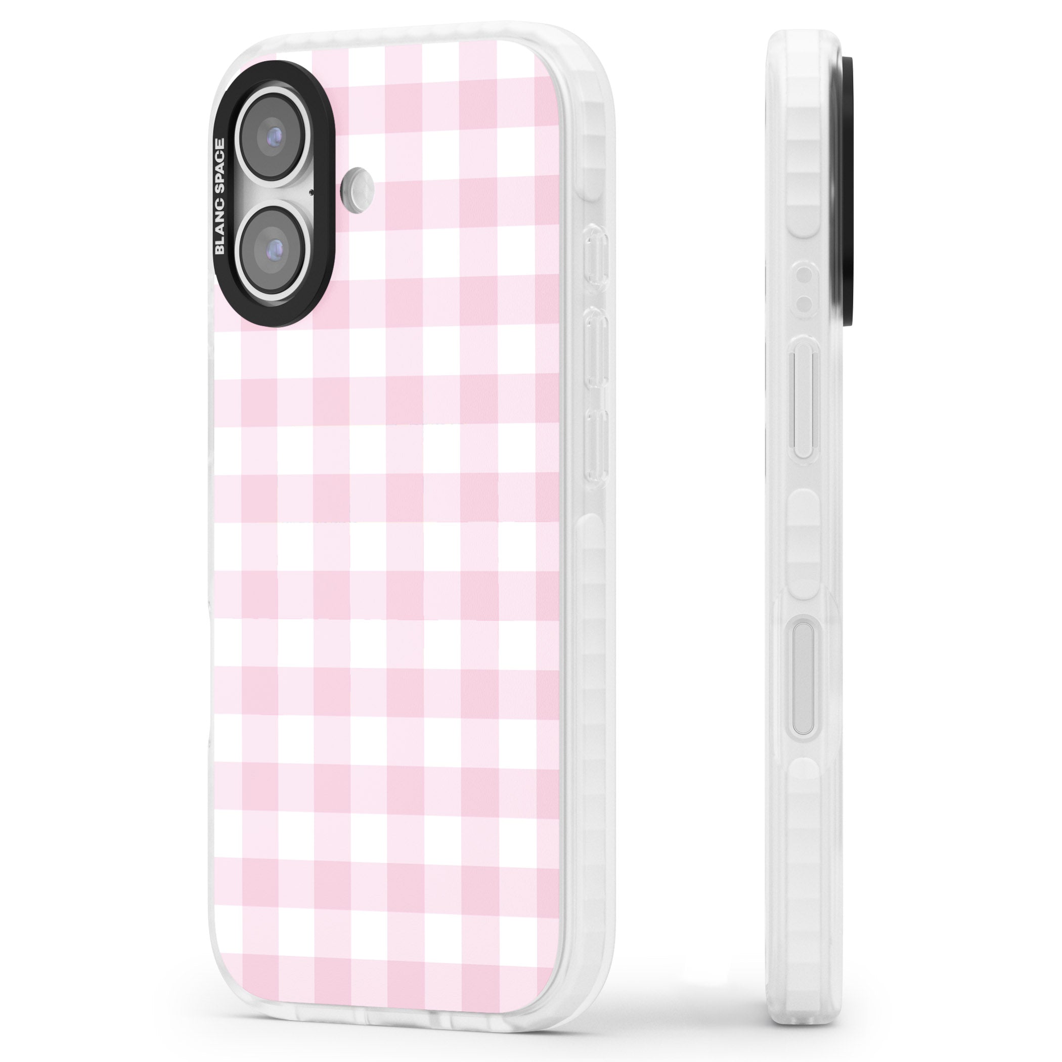 Pink Gingham Pattern iPhone 17 Impact Pro Clear Phone Case Side Profile