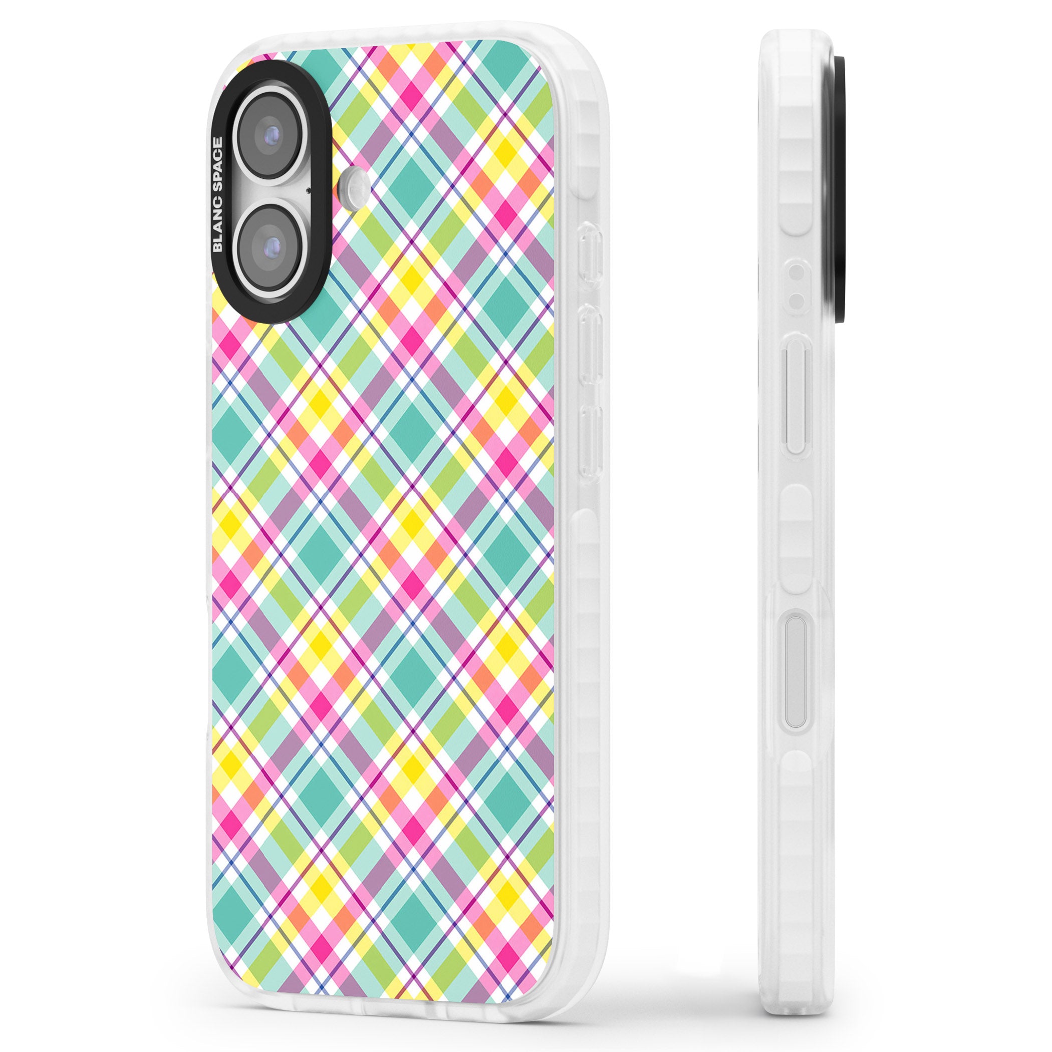 Crosshatch Plaid iPhone 17 Impact Pro Clear Phone Case Side Profile