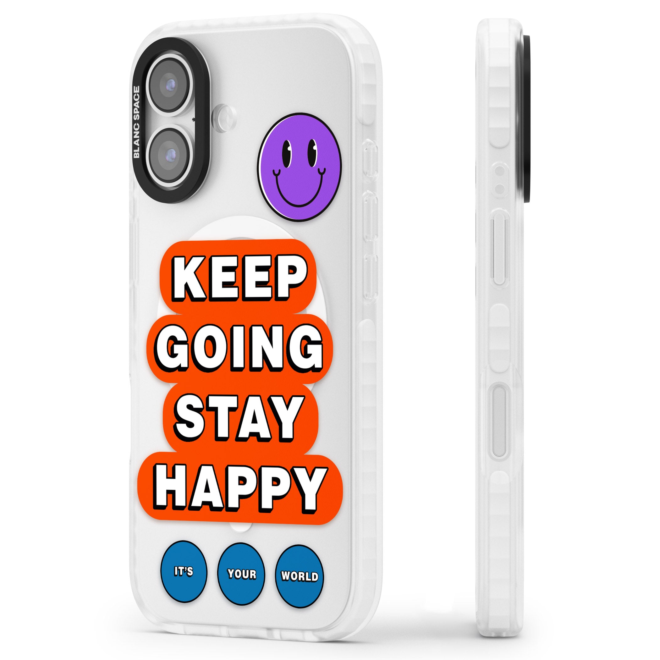 Keep Going Stay Happy iPhone 17 Impact Pro Clear Phone Case Side Profile