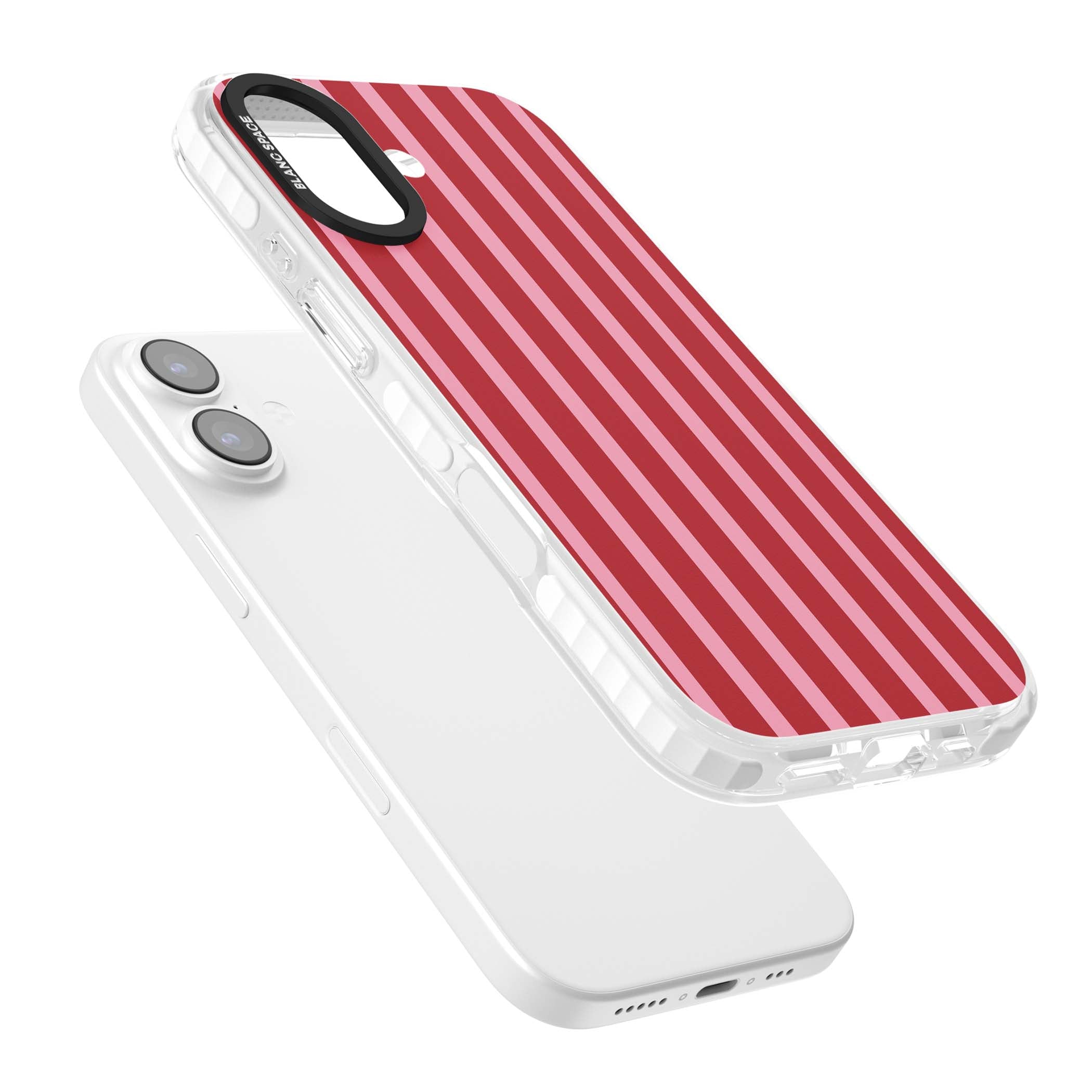 Raspberry Stripe coquette iPhone case featuring red and pink vertical stripes in a candy-inspired pattern | Impact Magsafe case for iPhone 17