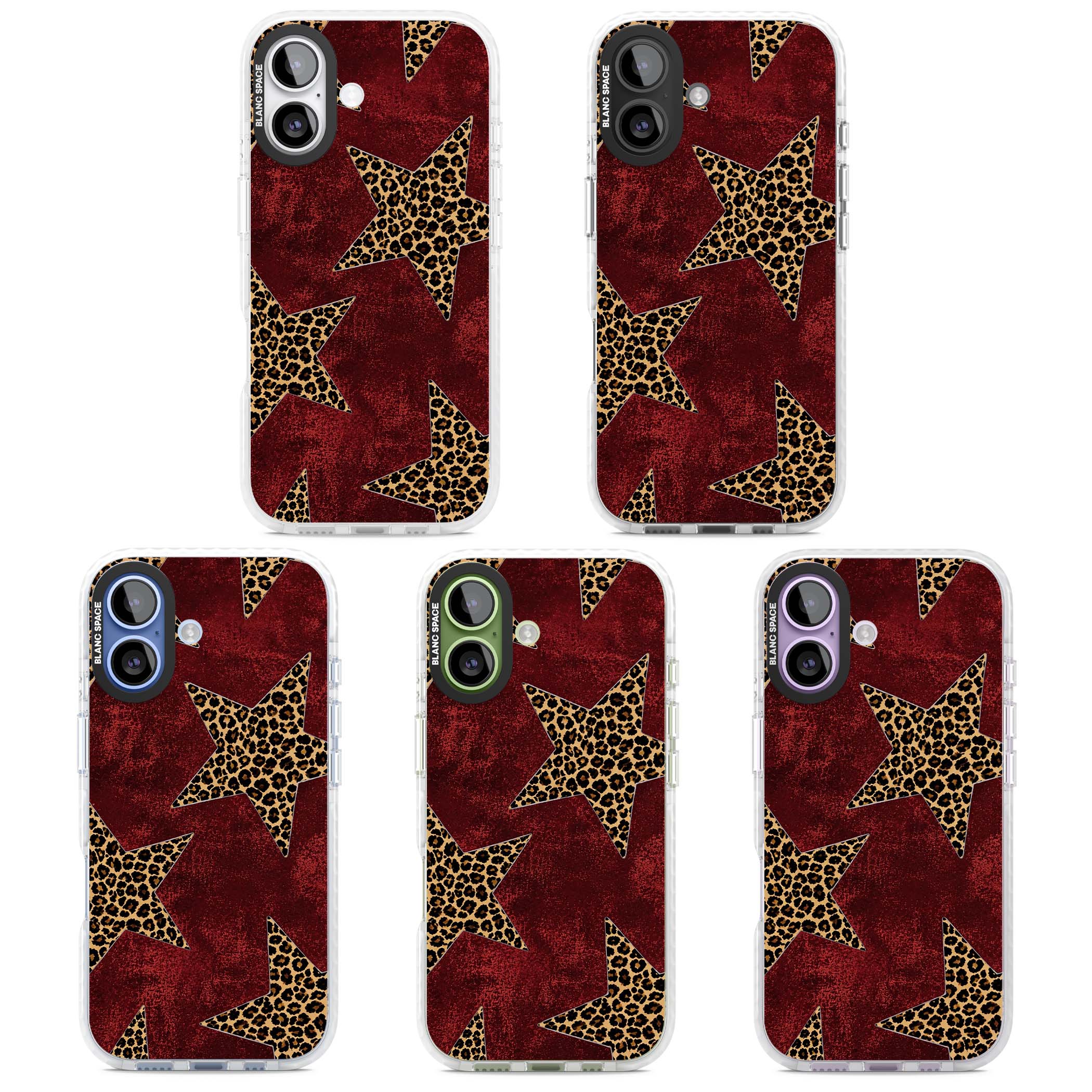 Showgirl leopard print iPhone case featuring cheetah print stars on distressed red grunge background | Impact Magsafe case for iPhone 17
