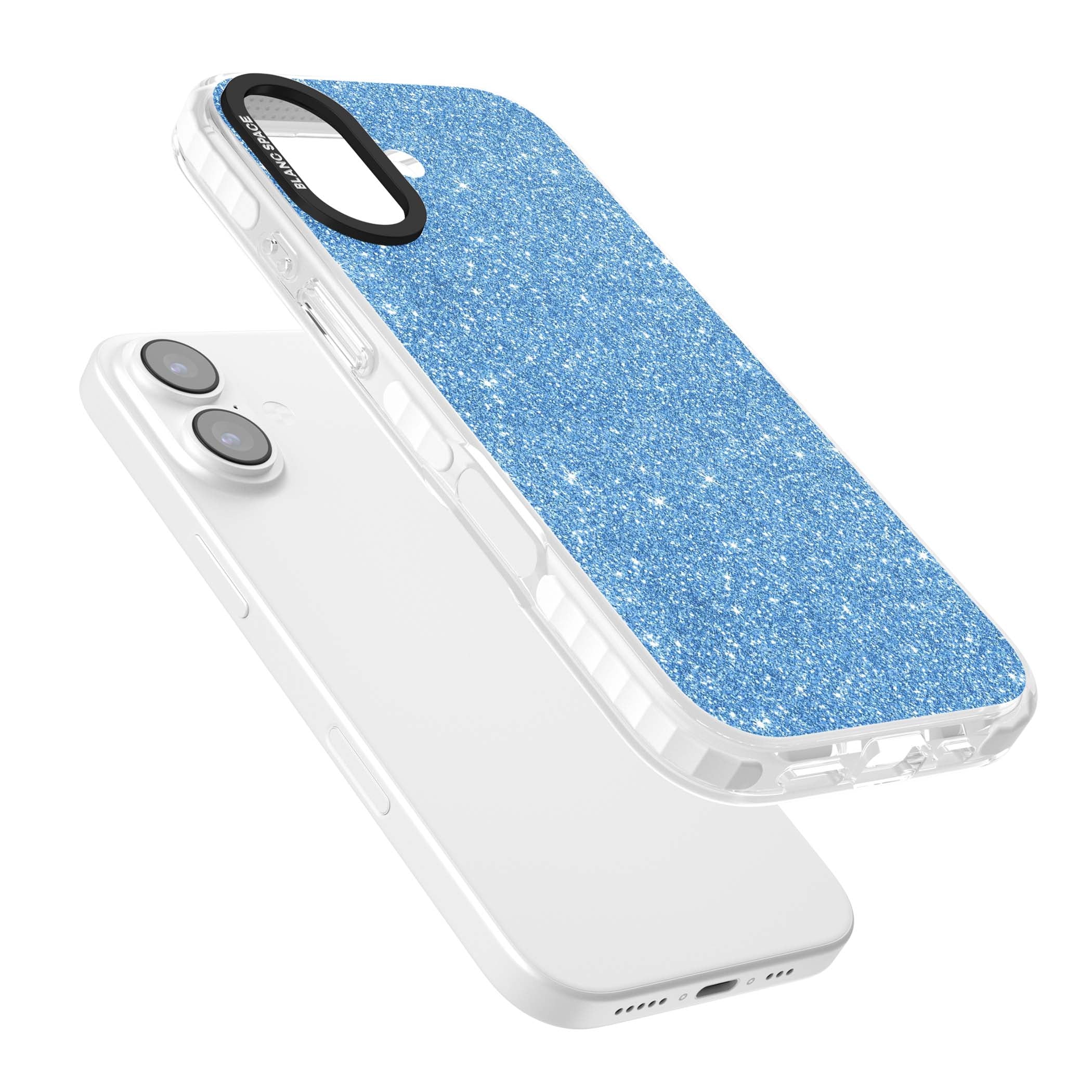 Blue Glitter blue glitter iPhone case featuring dense sparkling cerulean glitter with a glamorous shimmering finish | Impact Magsafe case for iPhone 17