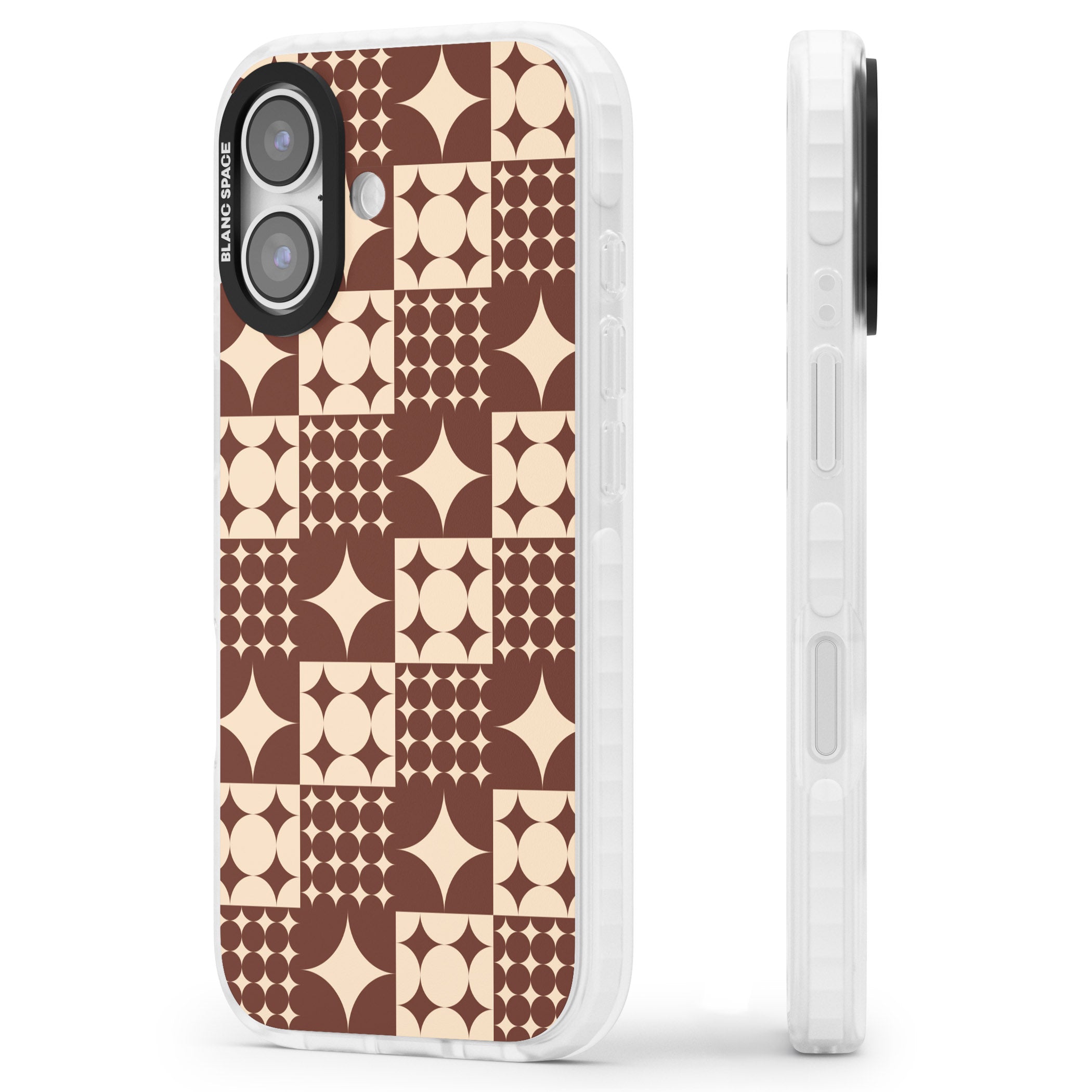 Mid Century Brown Checked iPhone 17 Impact Pro Clear Phone Case Side Profile