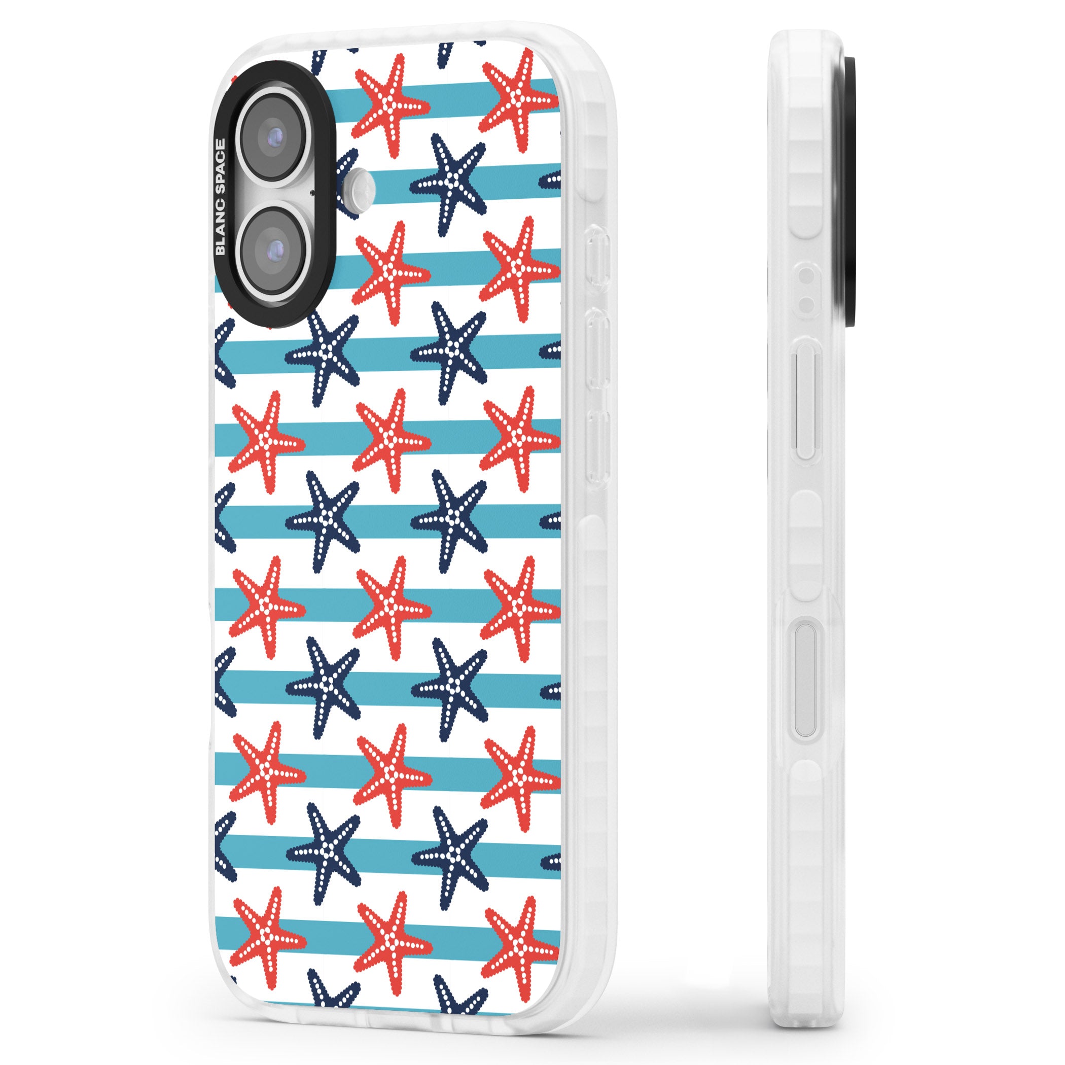 Nautical Starfish Stripe iPhone 17 Impact Pro Clear Phone Case Side Profile