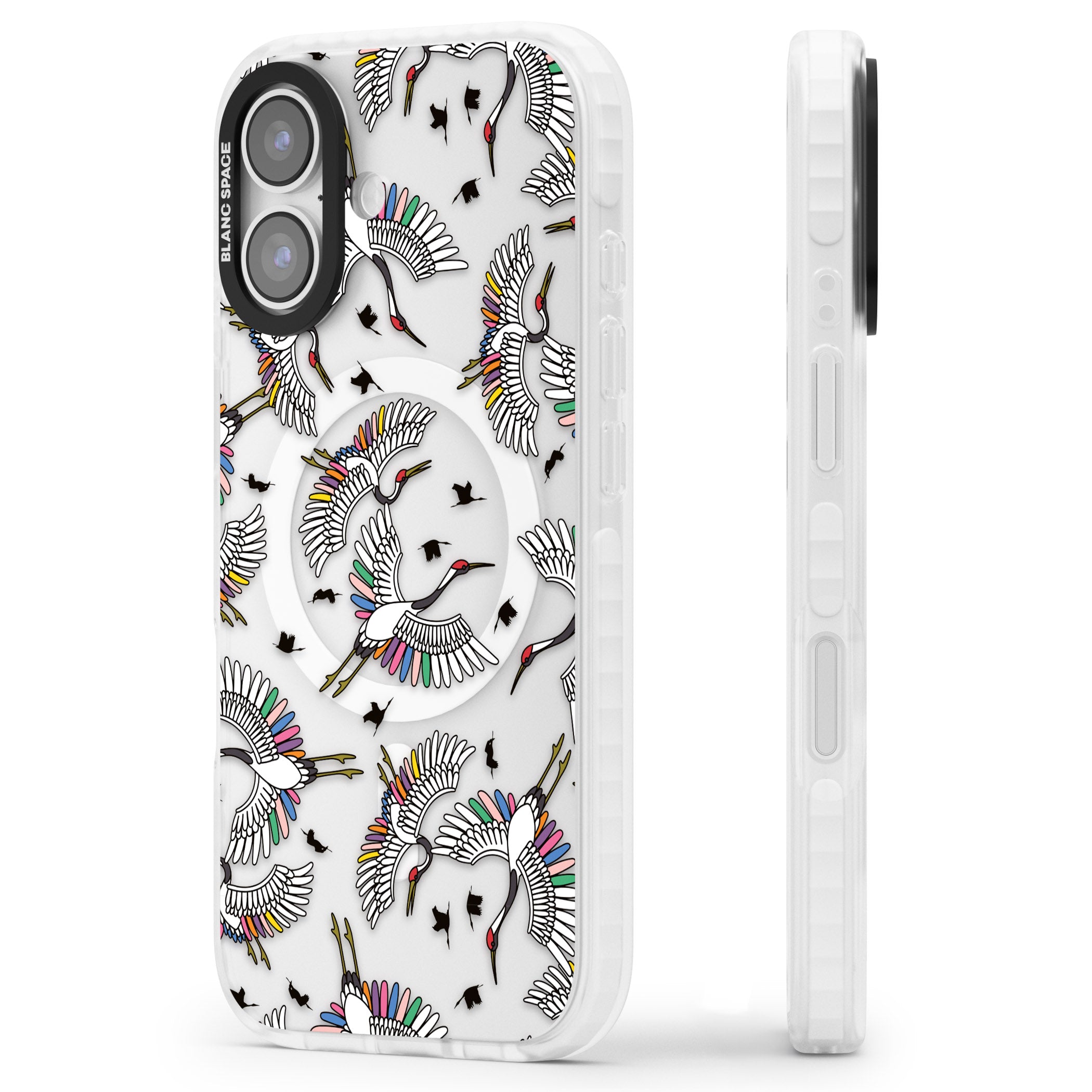 Colourful Crane Pattern iPhone 17 Impact Pro Clear Phone Case Side Profile