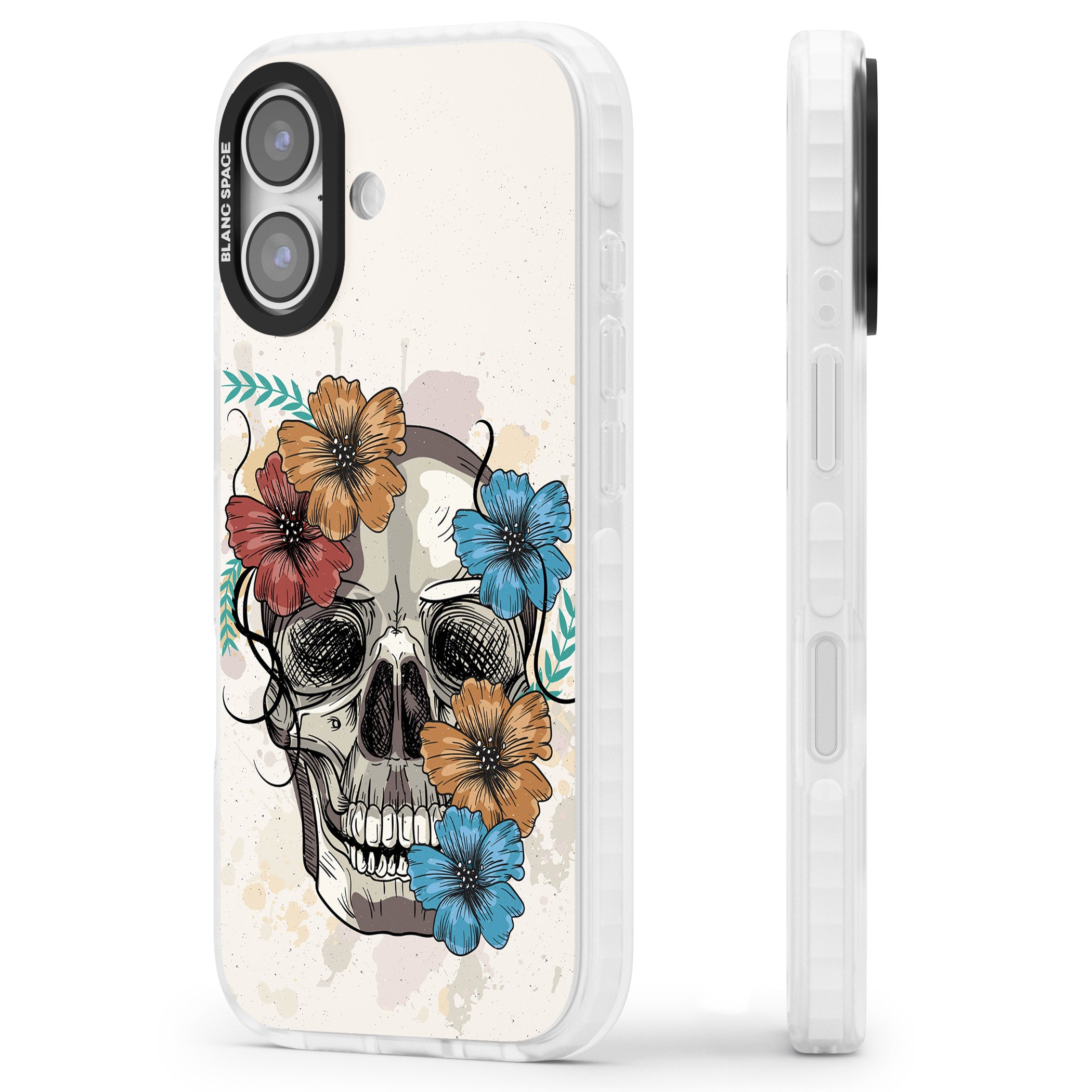 Sugar Skull Floral iPhone 17 Impact Pro Clear Phone Case Side Profile