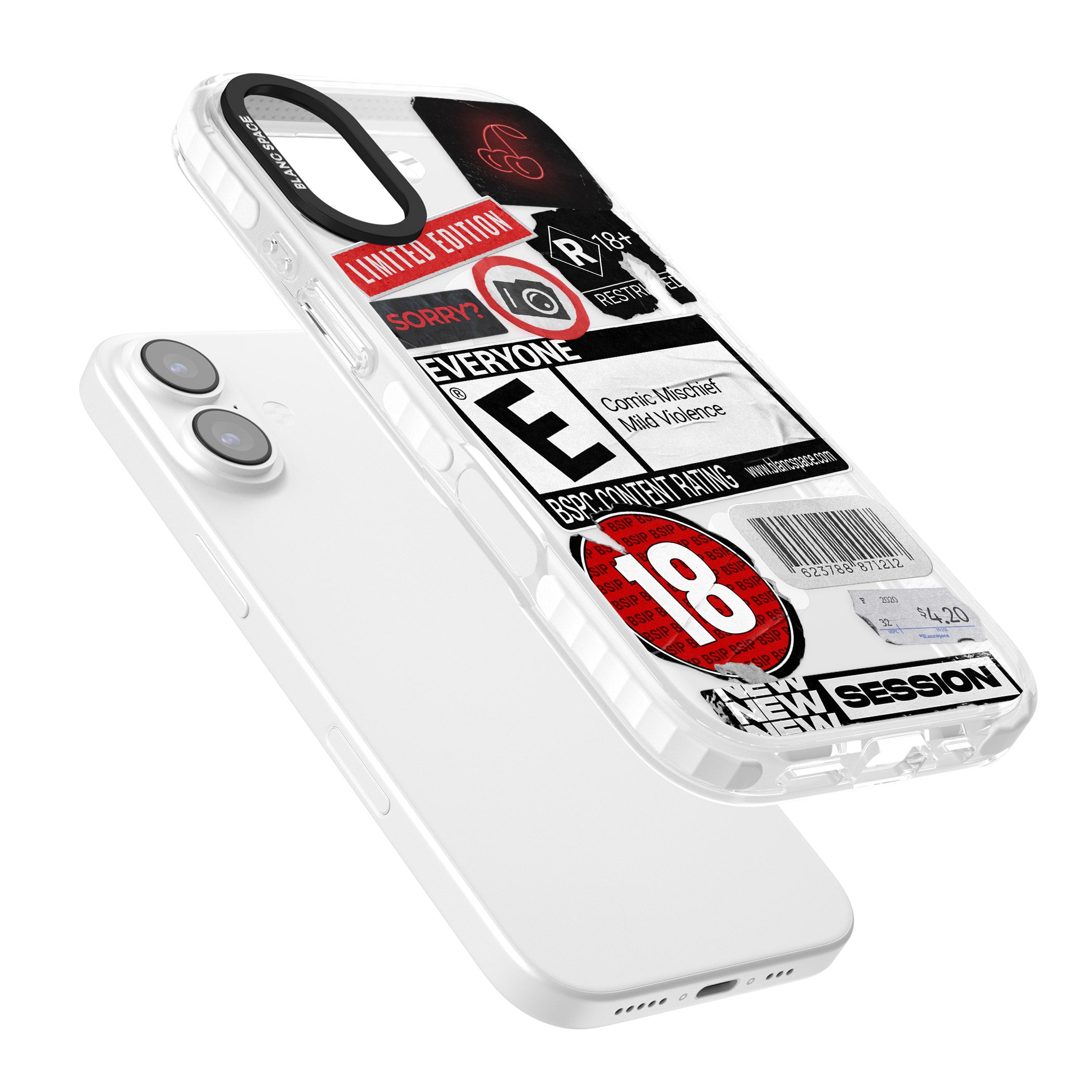 Rated 18+ Sticker Mix iPhone 17 Impact Pro Clear Phone Case Colours
