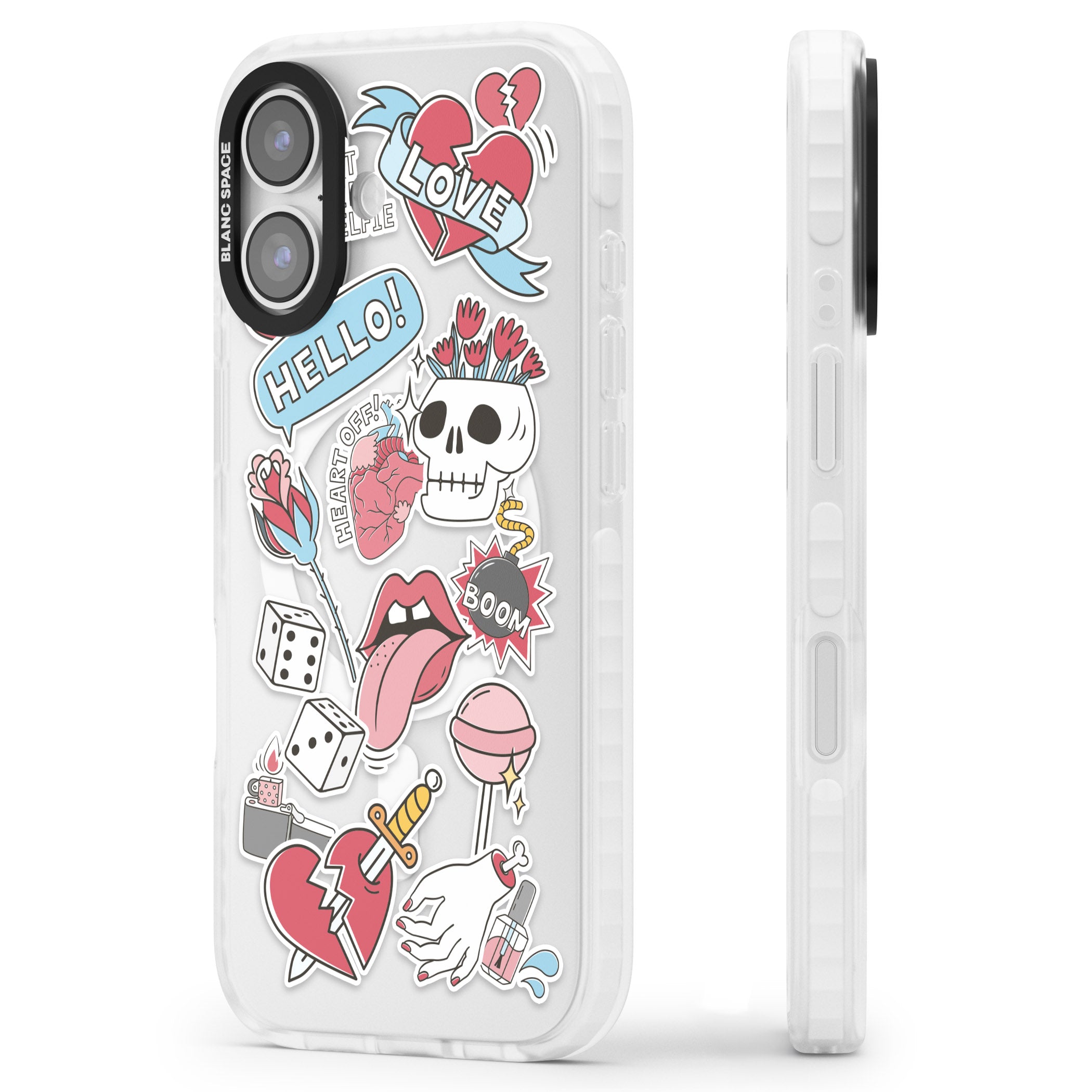 Skull & Flowers Stickers iPhone 17 Impact Pro Clear Phone Case Side Profile