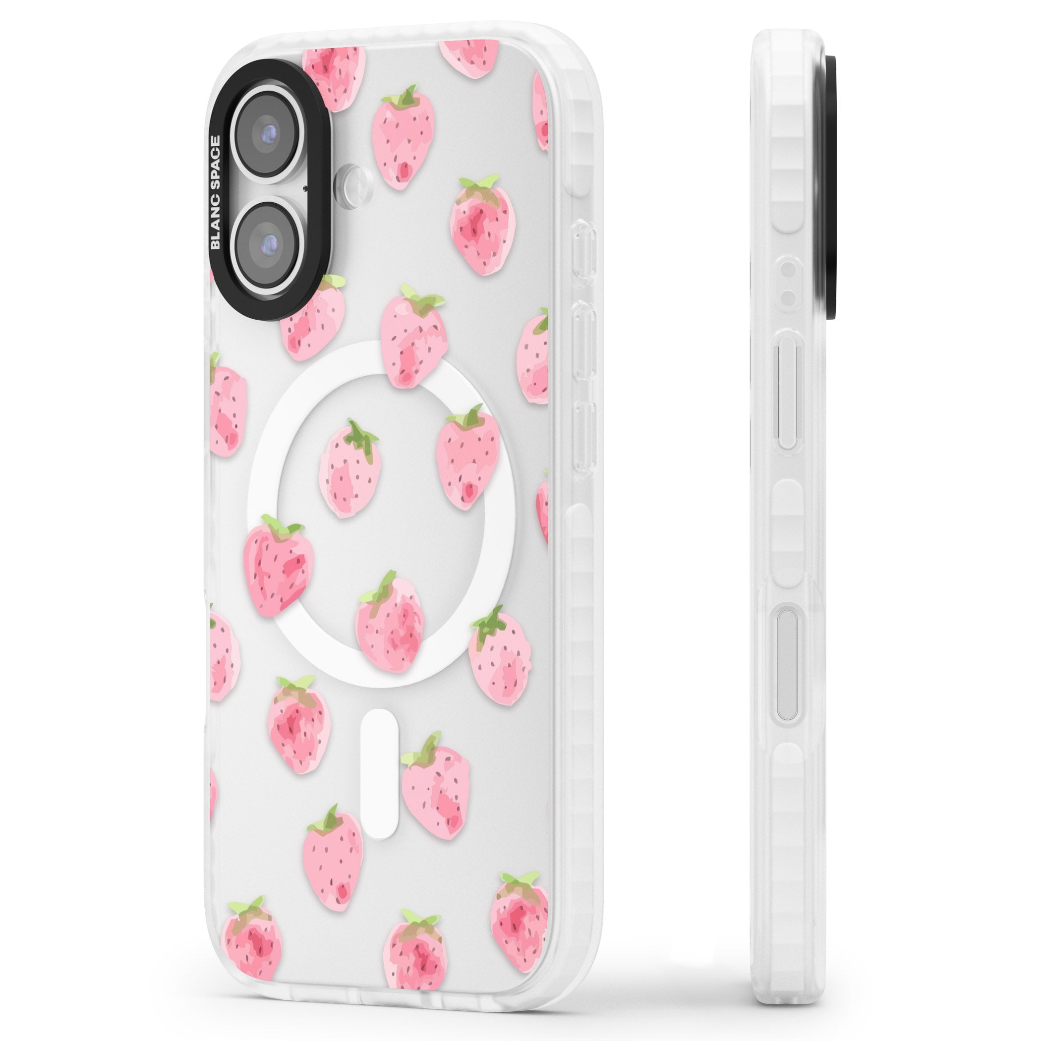 Classic Strawberry iPhone 17 Impact Pro Clear Phone Case Side Profile