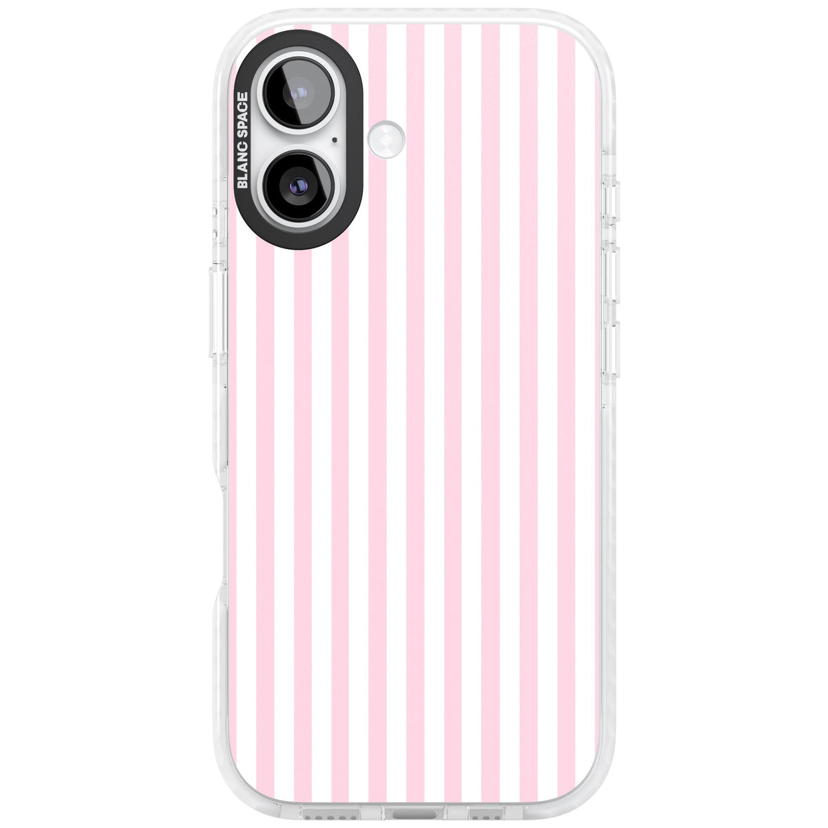 Pink Stripe preppy iPhone case featuring soft pastel pink and white vertical candy stripes iPhone 16 / iPhone 16 Plus / iPhone 17 Impact Pro Clear Phone Case front