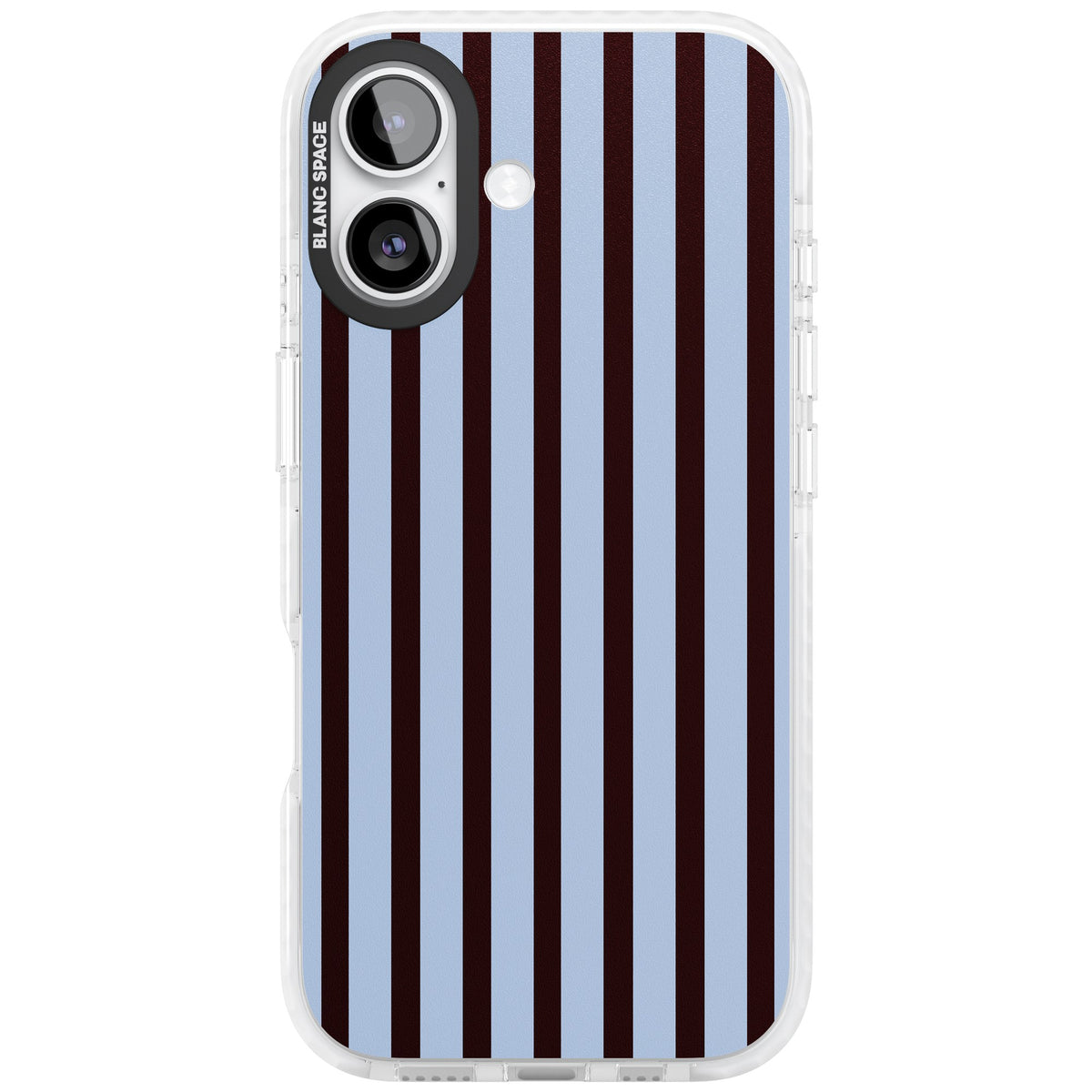 Blackcurrant Stripe preppy iPhone case featuring vertical burgundy and light blue stripes in a classic pinstripe layout iPhone 16 / iPhone 16 Plus / iPhone 17 Impact Pro Clear Phone Case front